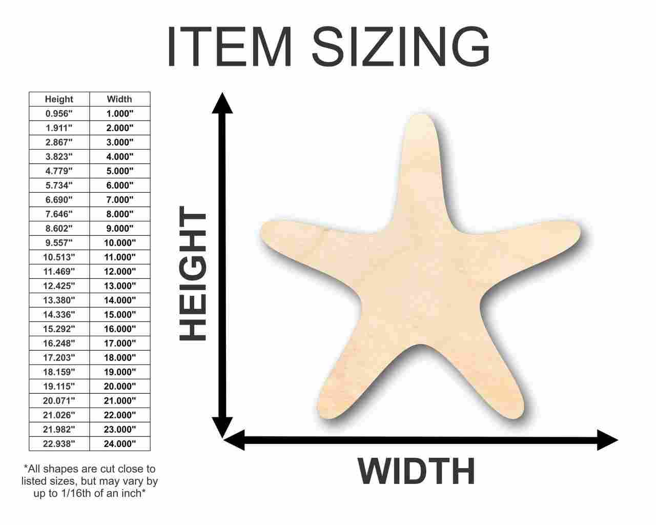 Unfinished Baltic Birch Plywood Starfish Shape for Ocean - Beach - Nursery - Craft Projects, Up to 46 Inches for DIY