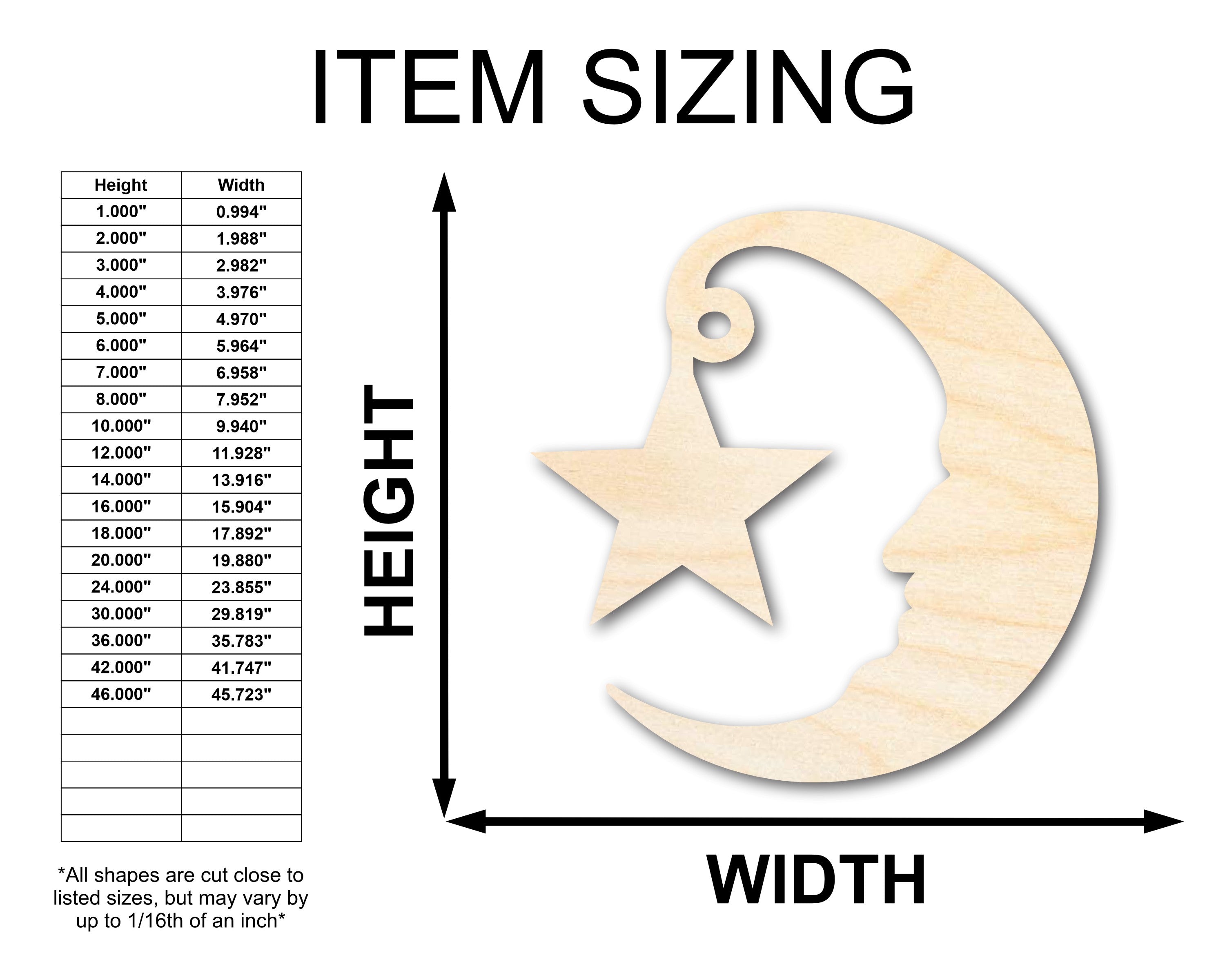 Unfinished Sanded Wood Moon and Star Silhouette Crafts up to 46 Inches
