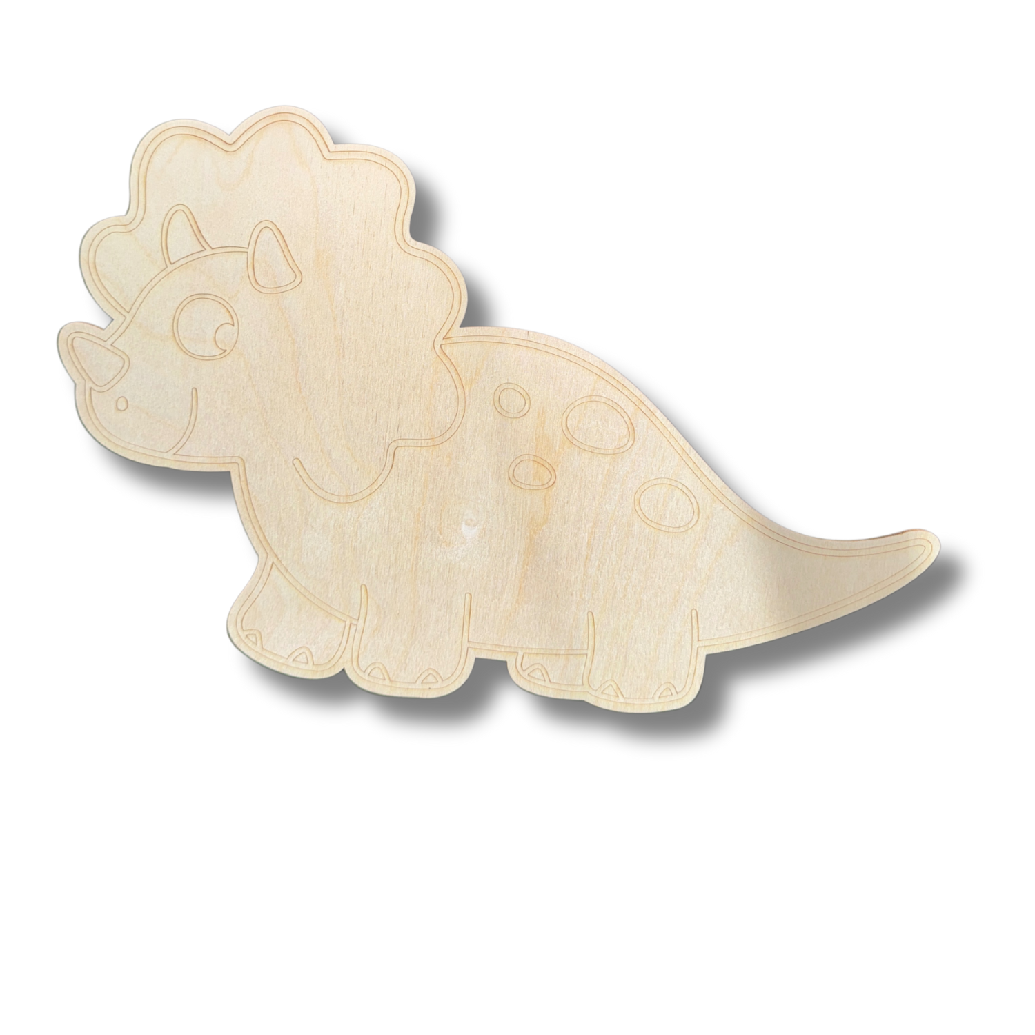 Unfinished DIY Wood Etched Triceratops Shape for Line-by-Line Painting, up to 30 Designs