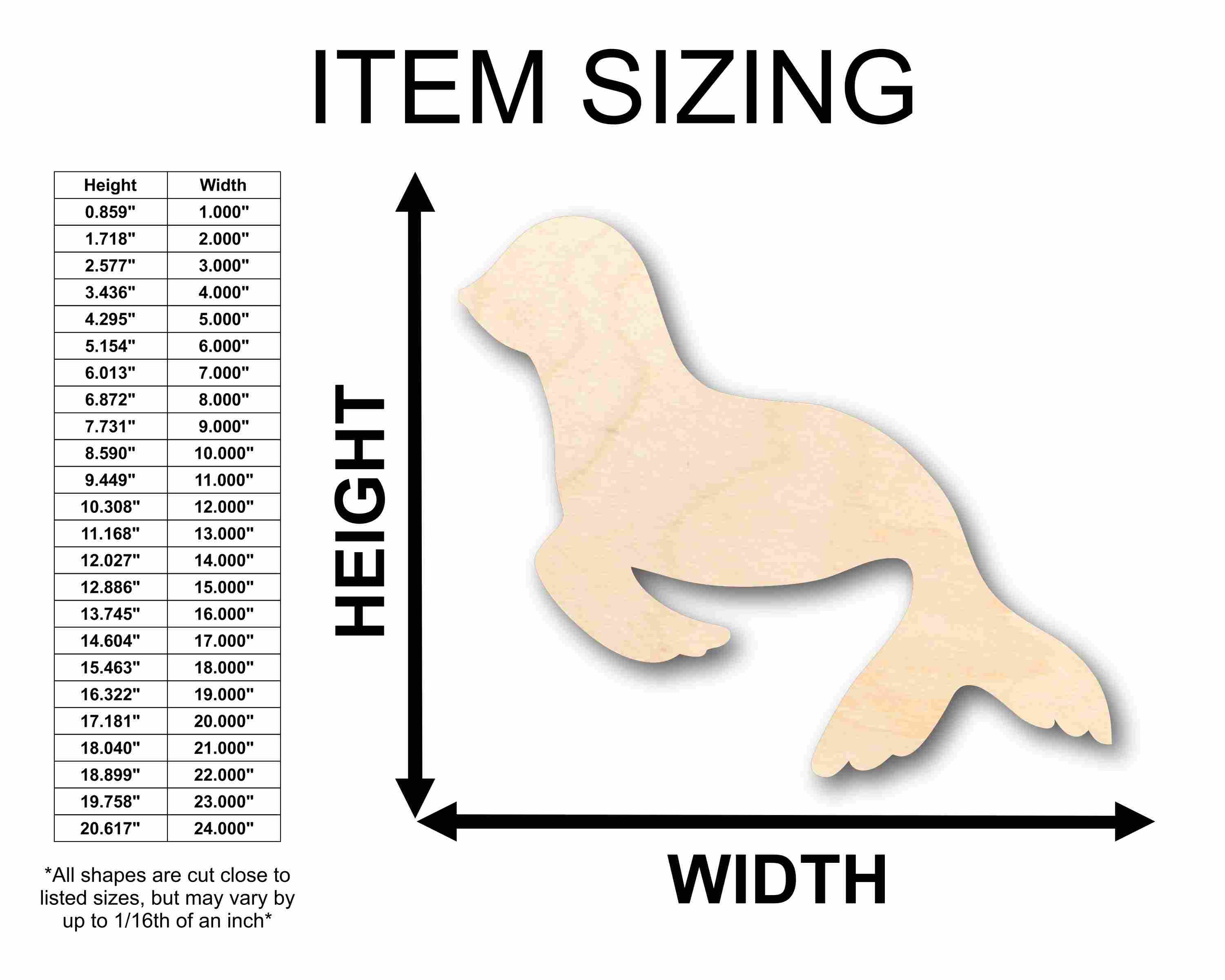 Unfinished Baltic Birch Wood Seal Silhouette for DIY Crafts - Up to 46 Different Projects