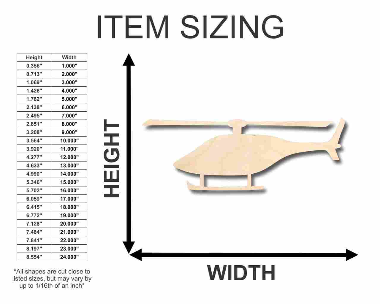 Unfinished DIY Military News Craft Wooden Helicopter Shape, Available Sizes Up to 46 Inches for Various Projects