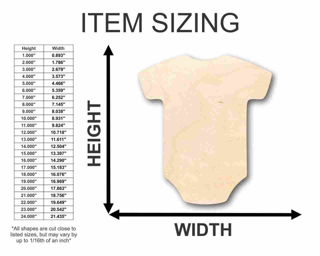 DIY Unfinished Wood Baby Onesie Shape - Up to 46 Designs