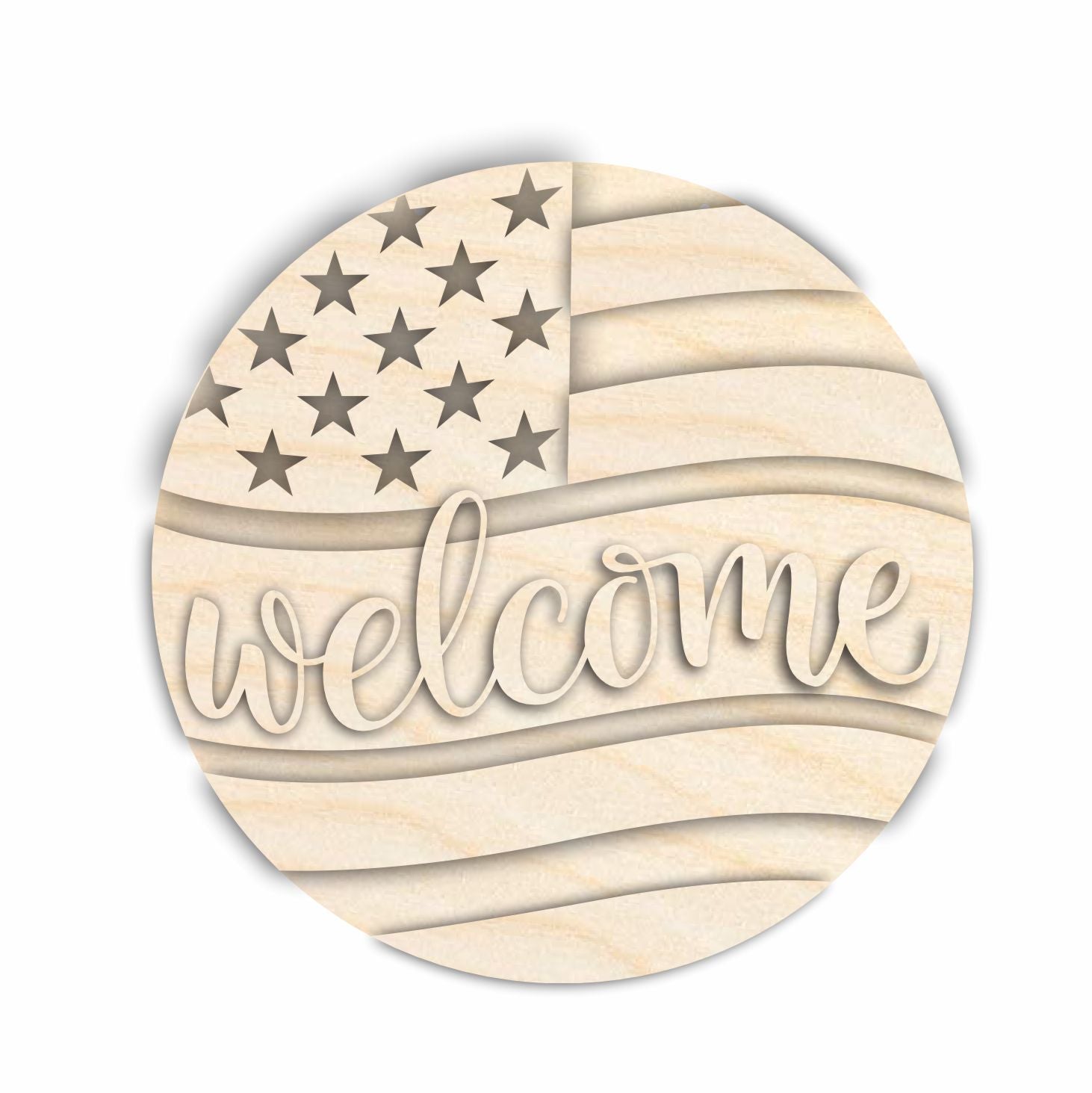 Unfinished Wood DIY Welcome USA Flag Door Sign Craft Kit - 1/4 Inch Thick Wood Craft Cutouts for Decorative Use