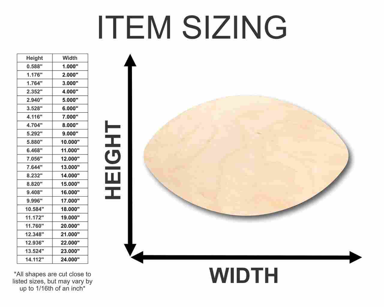 Unfinished Craft Wood in Football Shape - Sizes up to 46 Inches