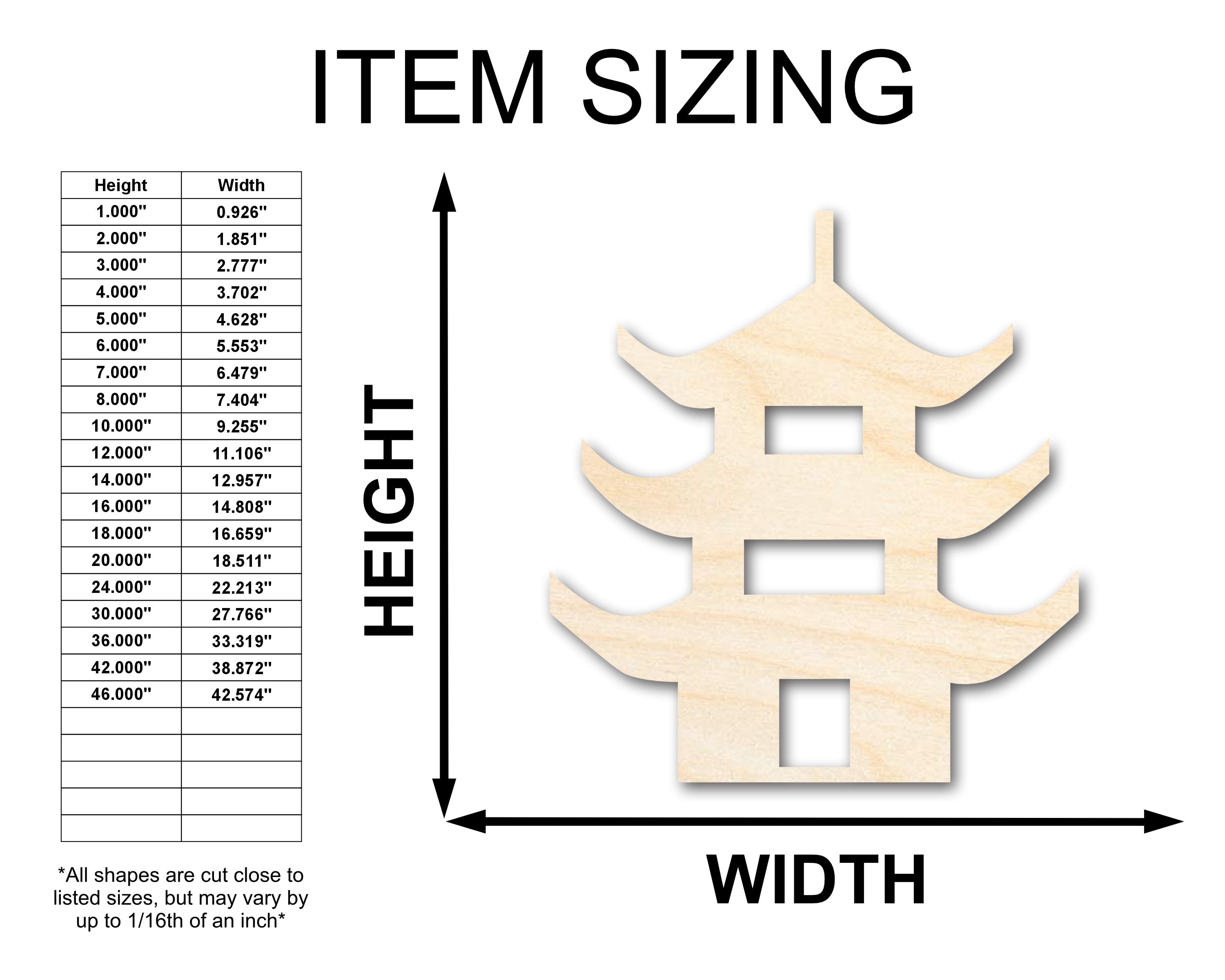 DIY Unfinished Baltic Birch Wood Pagoda Shape Cutout up to 46 Inches