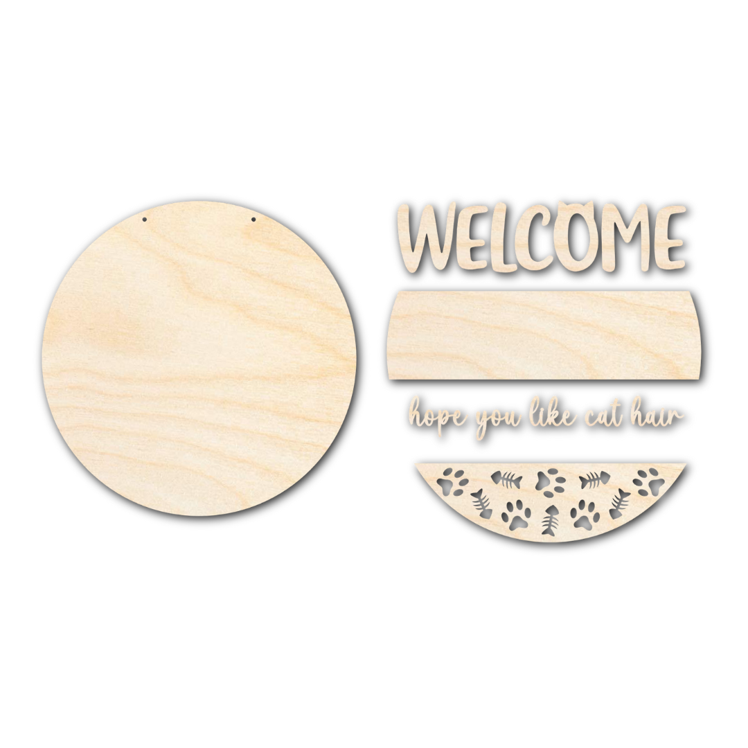 Unfinished Wood Cat-shaped Welcome Door Sign Craft Kit - 1/4 Inch Thick Wood Cutouts for Creative Decor