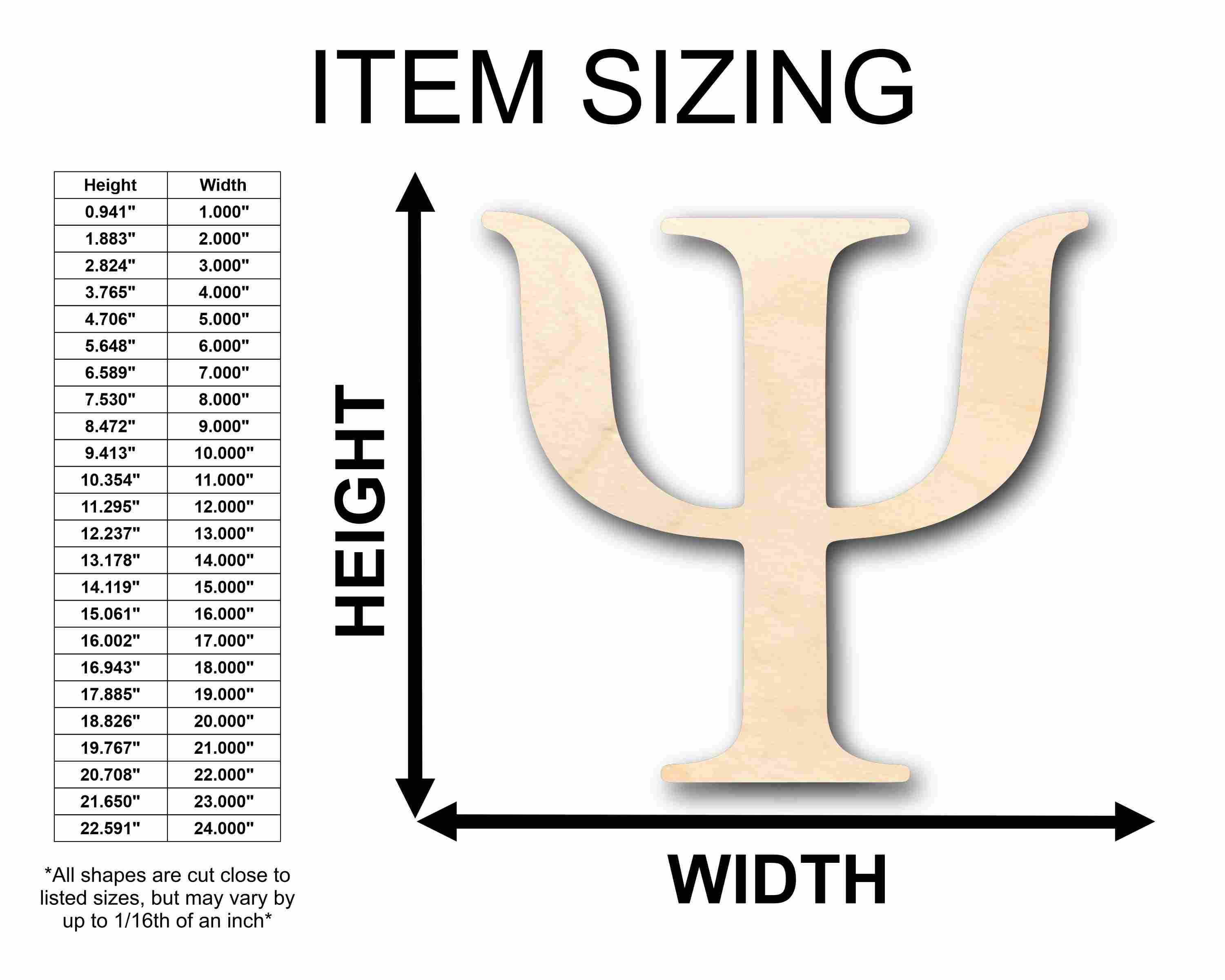 DIY Unfinished Baltic Birch Wood Psi Silhouette - Up to 46 Inches for Crafts