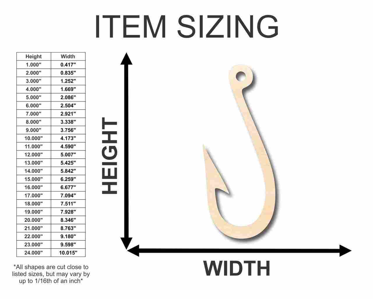 DIY Unfinished Baltic Birch Wood Fish Hook Shapes up to 24 Inches