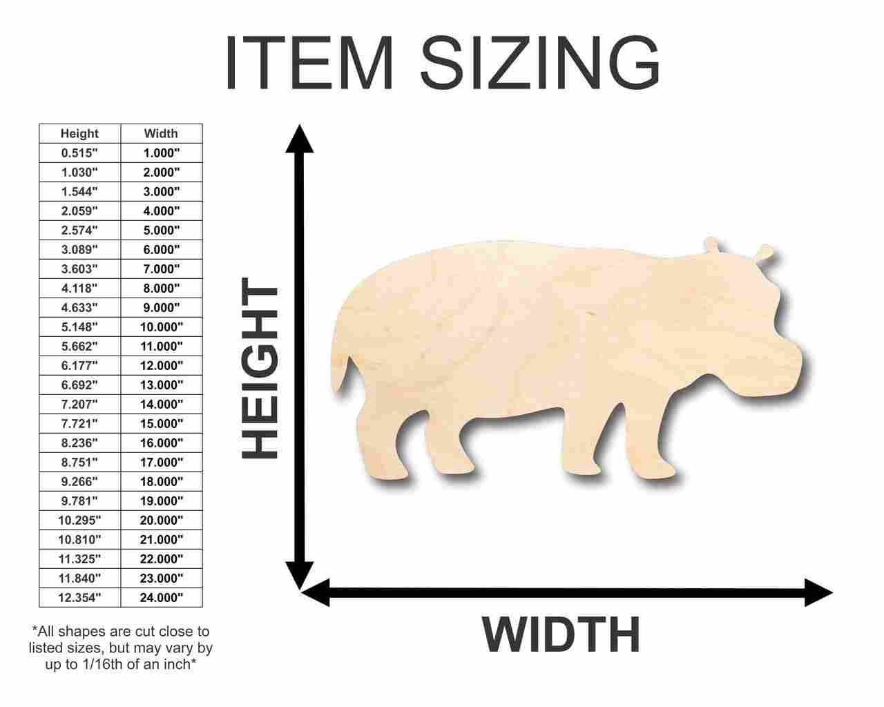 DIY Unfinished Wood Hippo Shapes for Safari Crafts, Sizes up to 24'