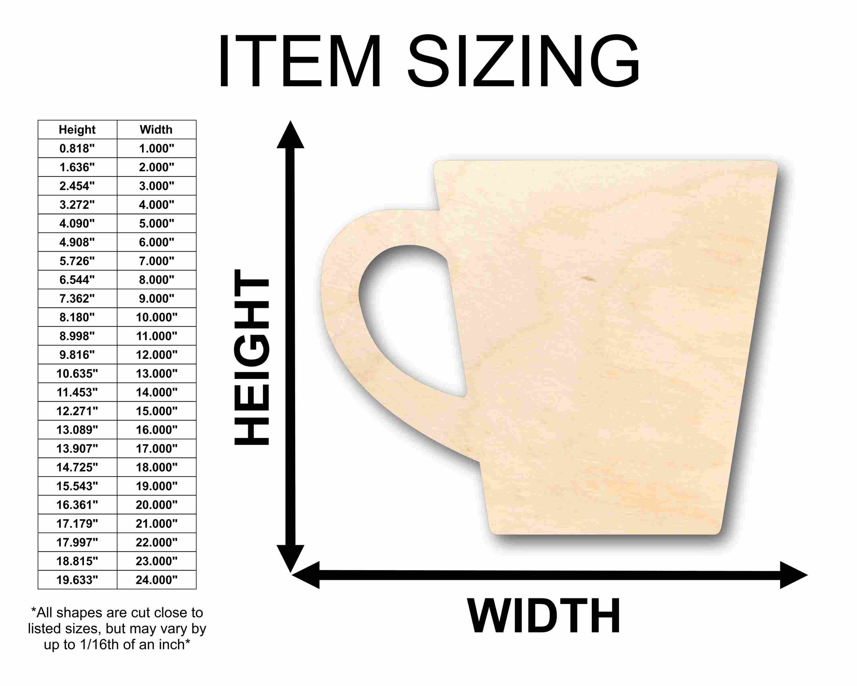 Unfinished Baltic Birch Wood Coffee Cup Silhouette for Crafting - Ideal for Up to 46 DIY Projects