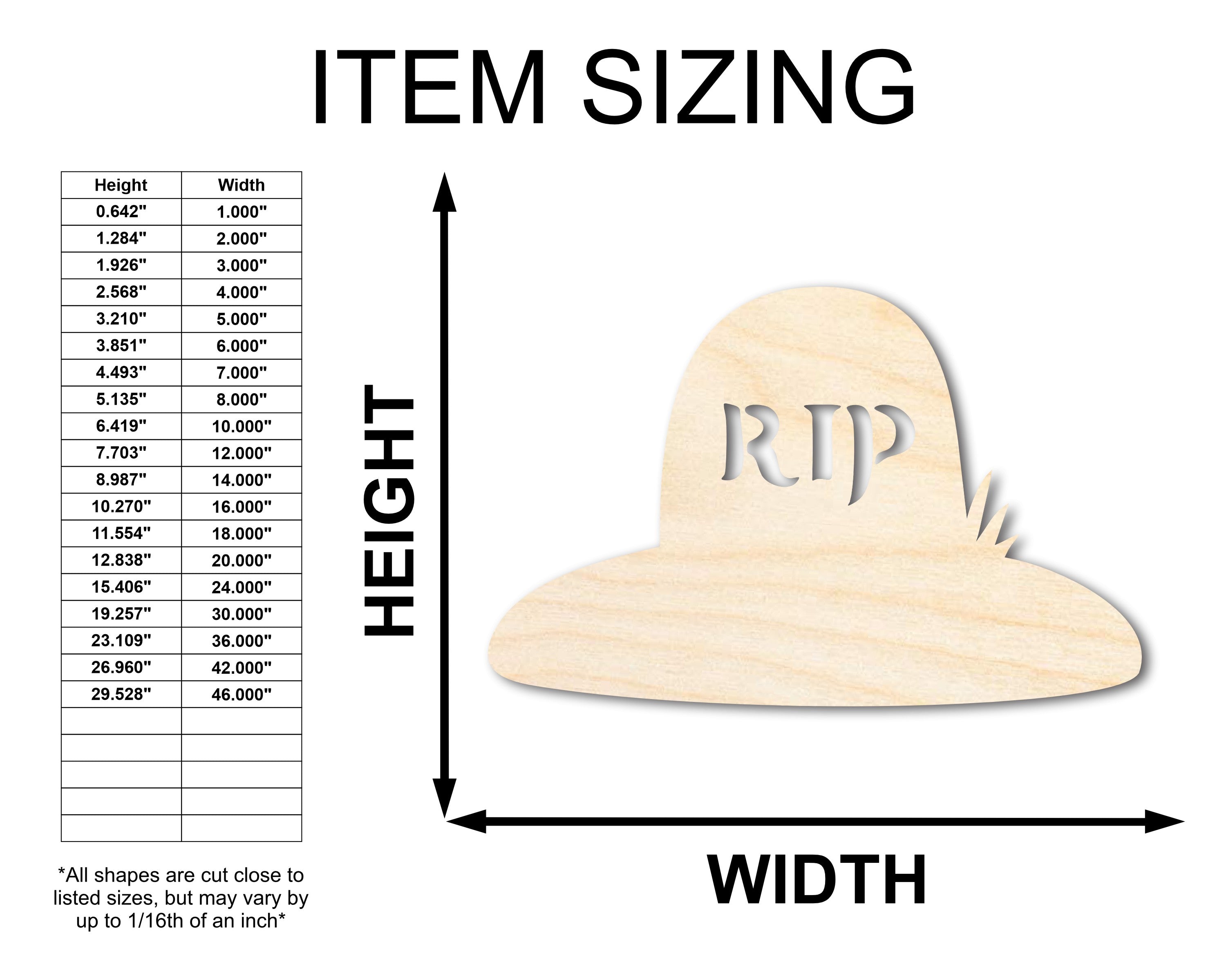 Unfinished Wood RIP Grave Shape Crafting Item - Sizes Up to 46 Inches
