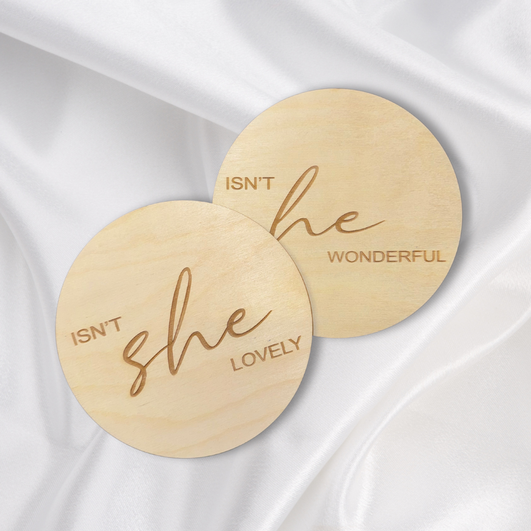 Exquisitely Engraved Round Wood Cutouts - 'Isn't He Wonderful' Design, 1/4 - Inch Thick