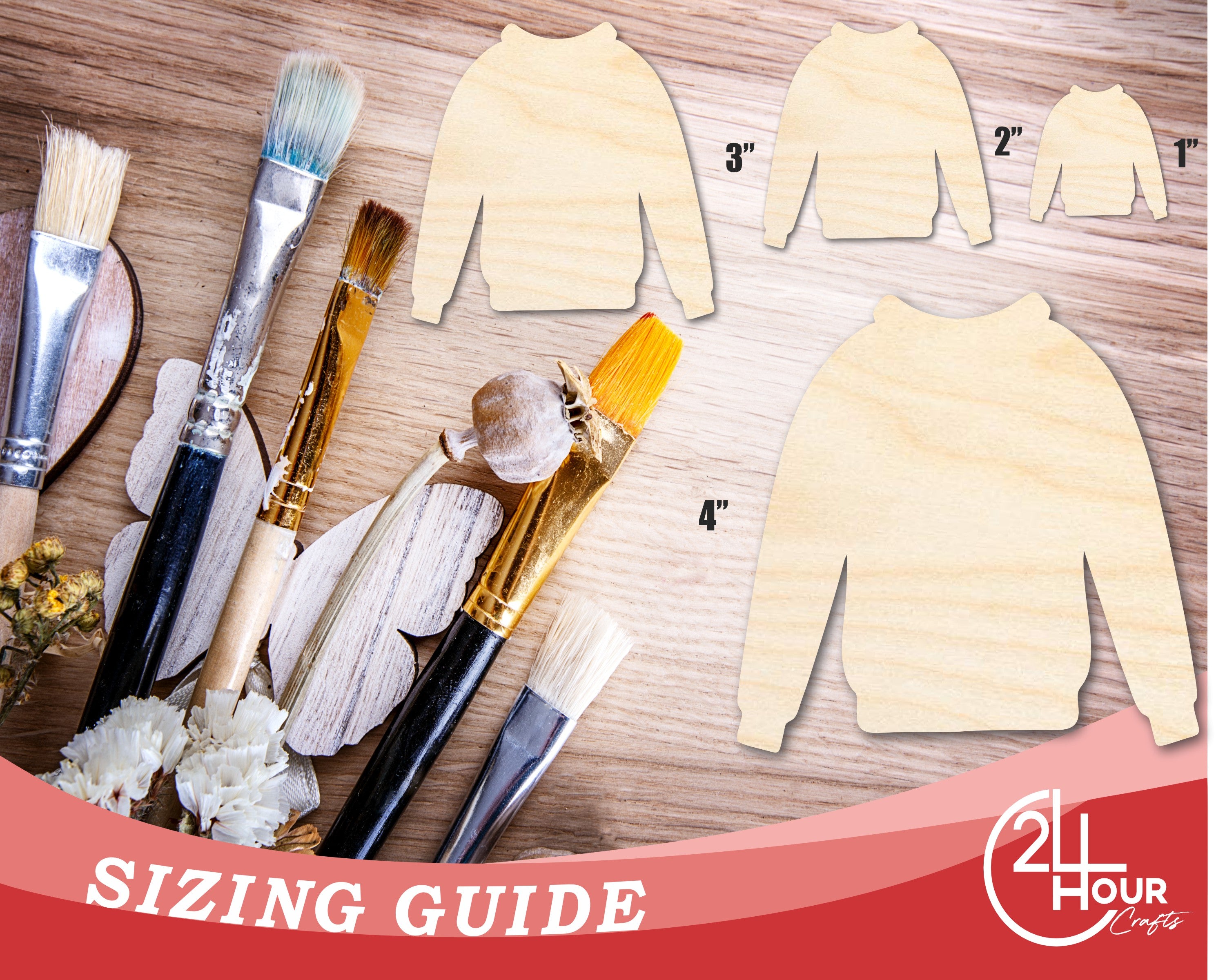 Unfinished Baltic Birch Wood Sweater Silhouette for DIY Winter Craft Cutouts, Up to 46 Different DIY Options