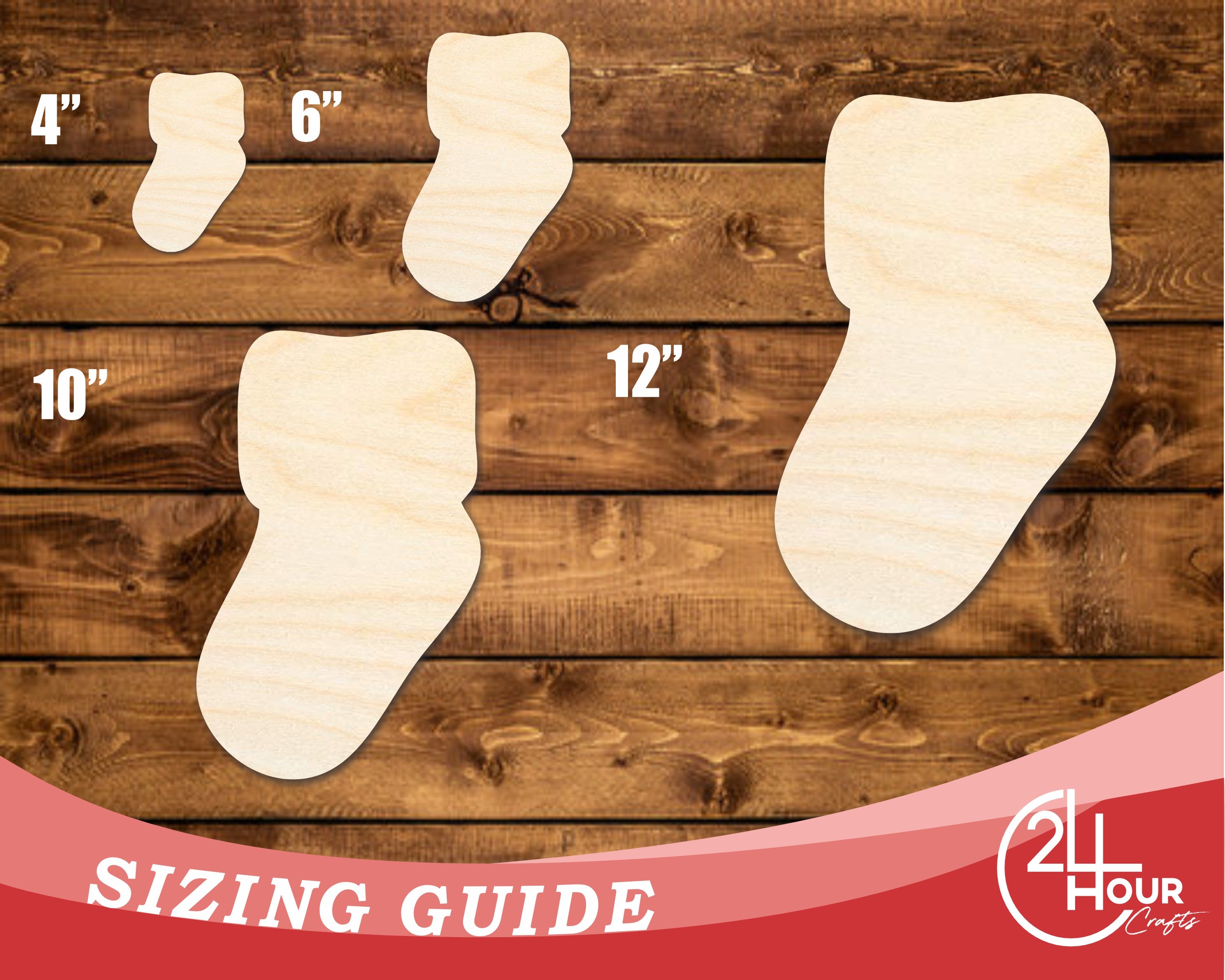 Unfinished Baltic Birch Wood Baby Sock Shaped DIY Craft Cutouts, Up to 46 Inches for Multiple DIY Projects