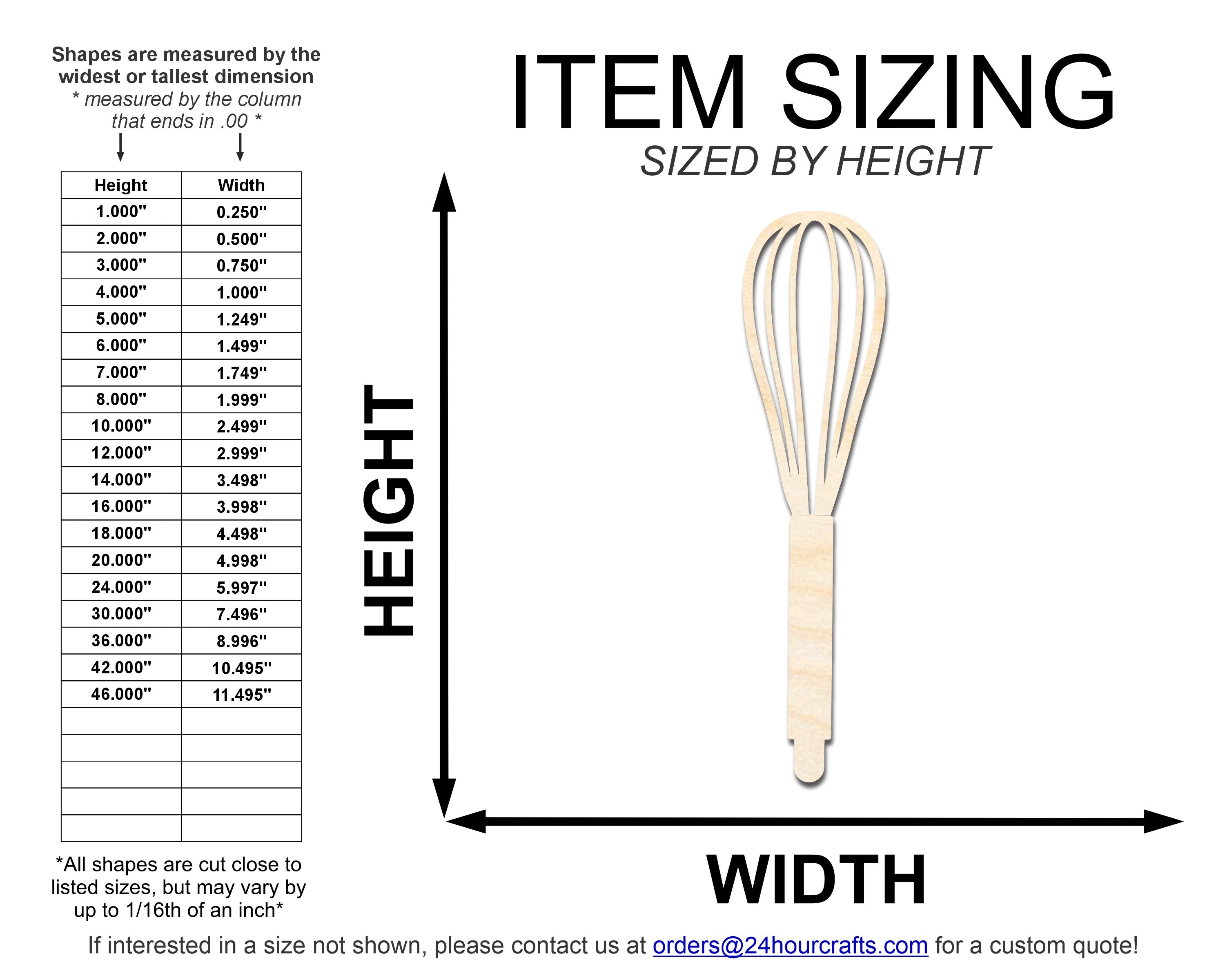 DIY Unfinished Baltic Birch Wood Whisk Shape Cutouts up to 46 Inches