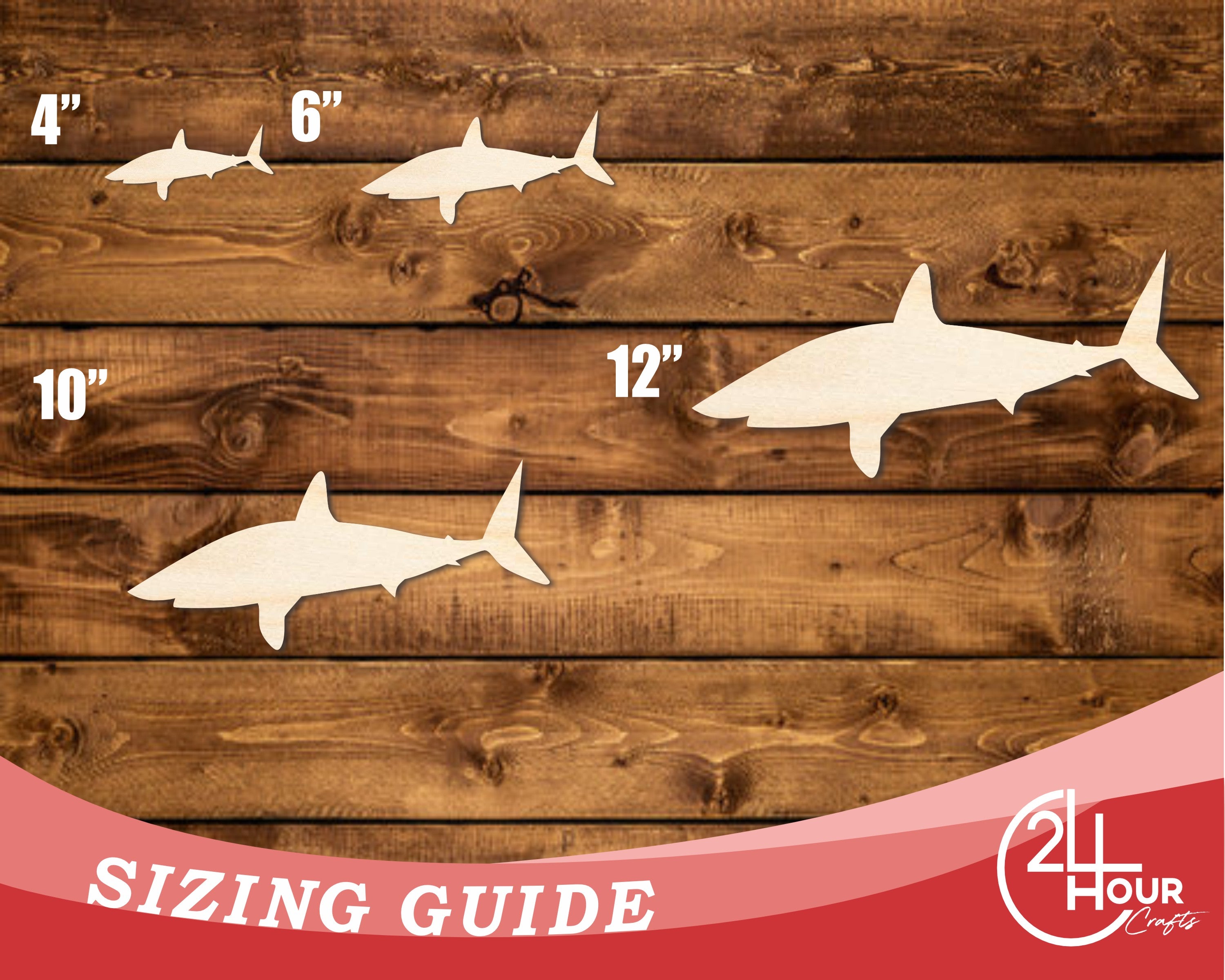 DIY Unfinished Baltic Birch Sand Tiger Shark Shape Cutout up to 46 Inches