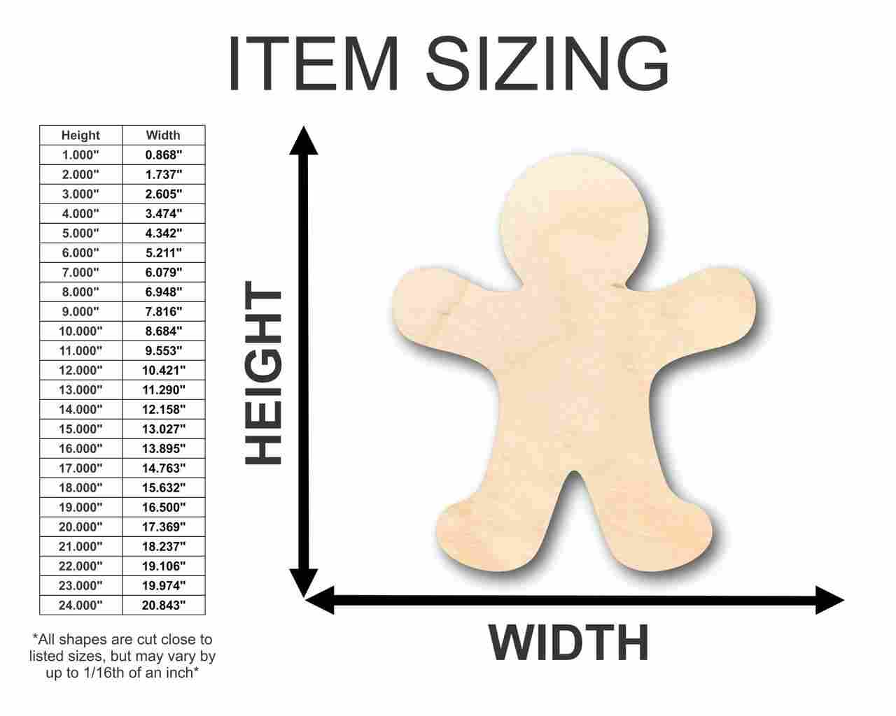 Unfinished Wood DIY Gingerbread Man Shape - Ideal for Candy - Themed Holiday Crafts, Available in Sizes Up to 46