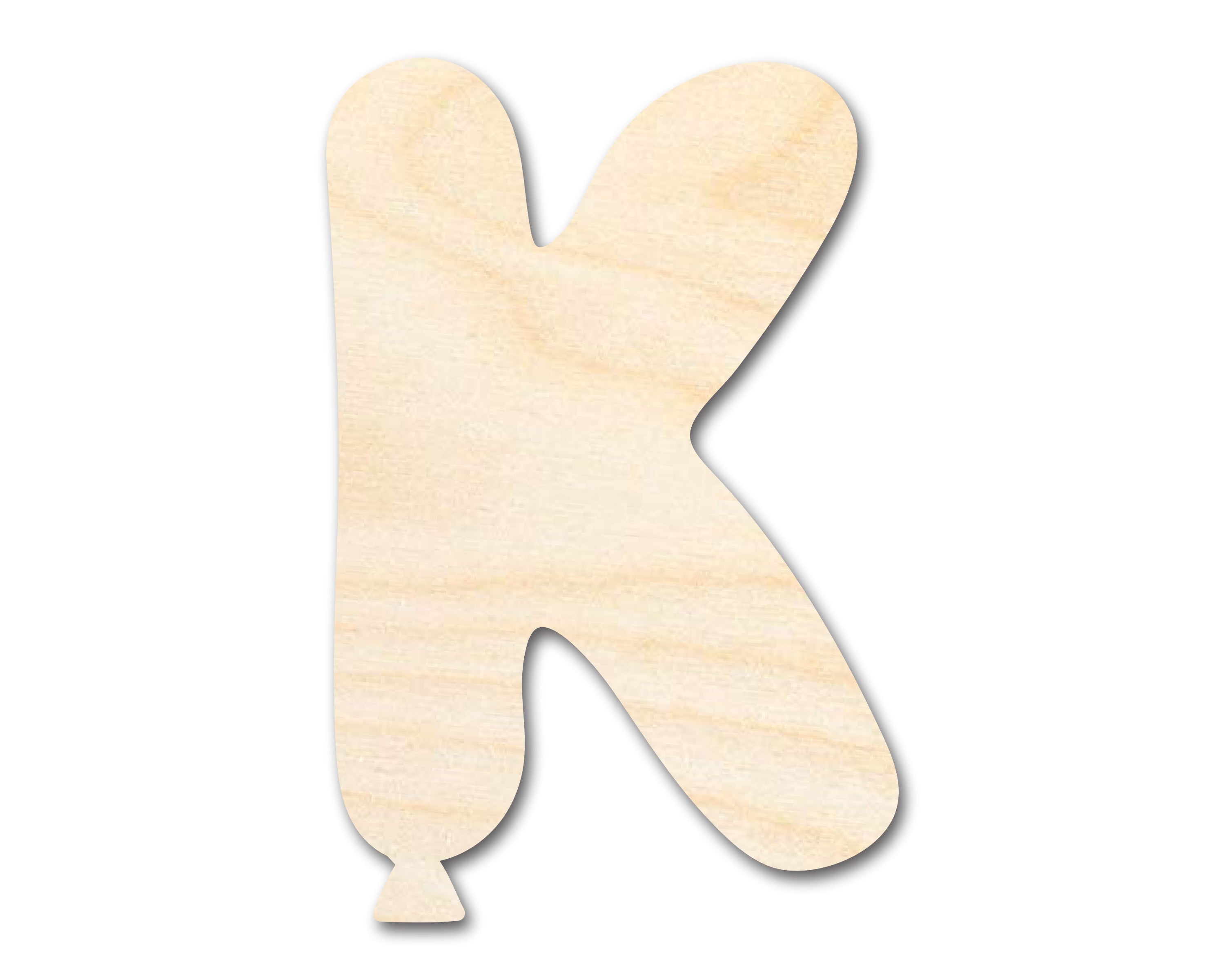 Unfinished Baltic Birch Wood Balloon Letter K Shape DIY Craft Cutout with Up to 46 Sizes for Multiple Crafts