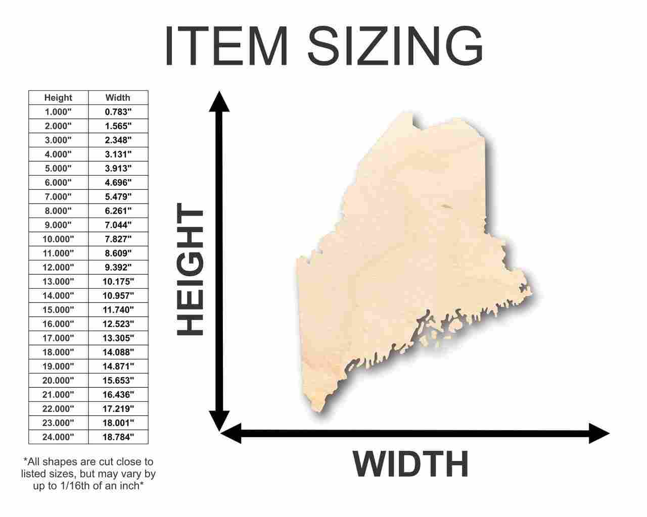 DIY Unfinished Maine State Shape Wood Crafts up to 46 Inches