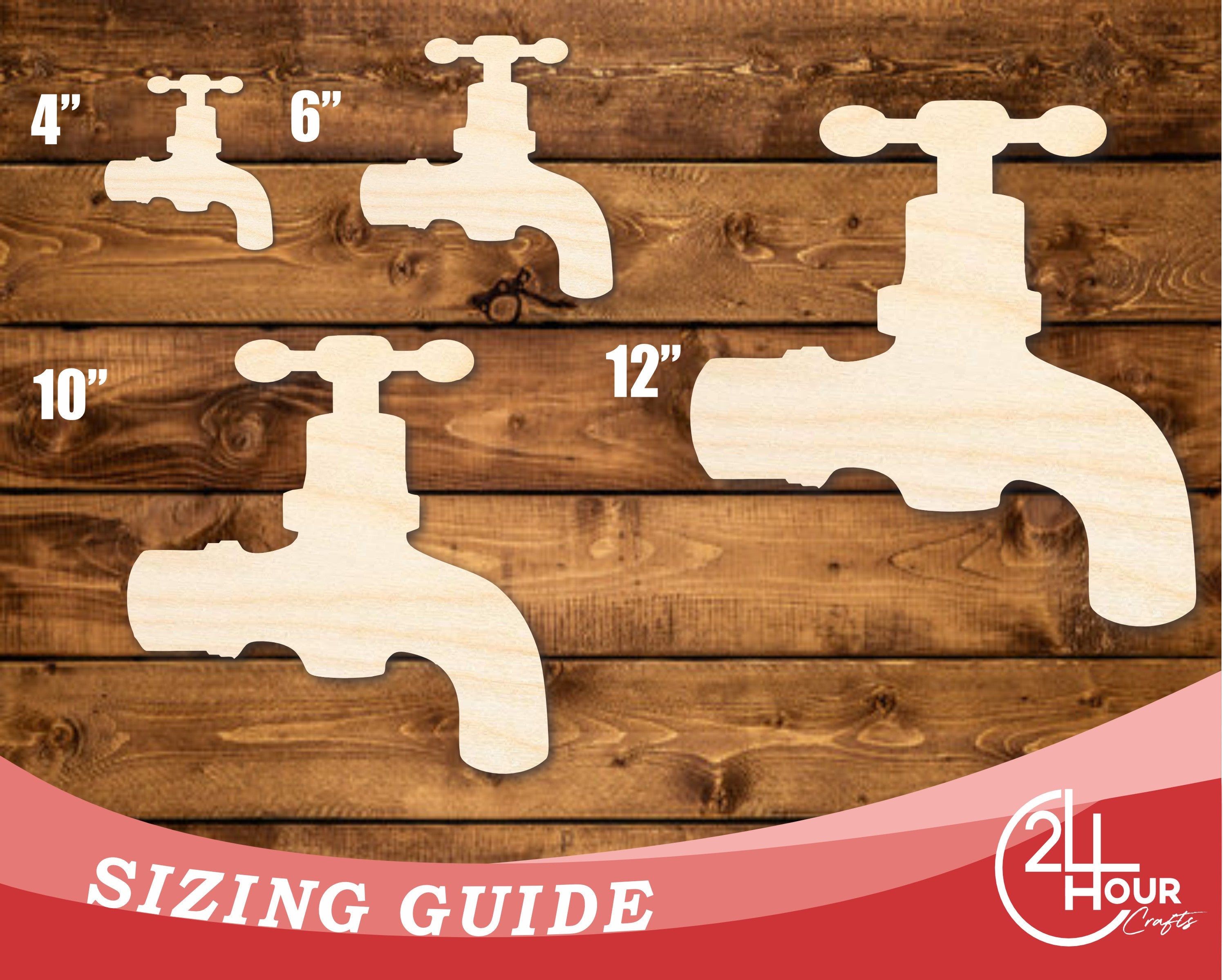 DIY Unfinished Baltic Birch Water Faucet Shape Cutouts up to 46 Inches