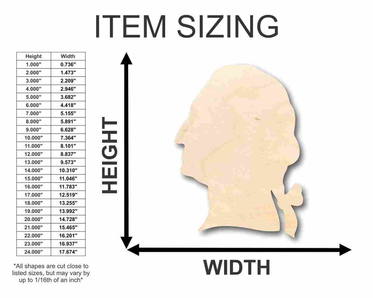 Unfinished Wood George Washington Shaped Craft for History and America DIY Projects, Available in Sizes up to 46 Inches