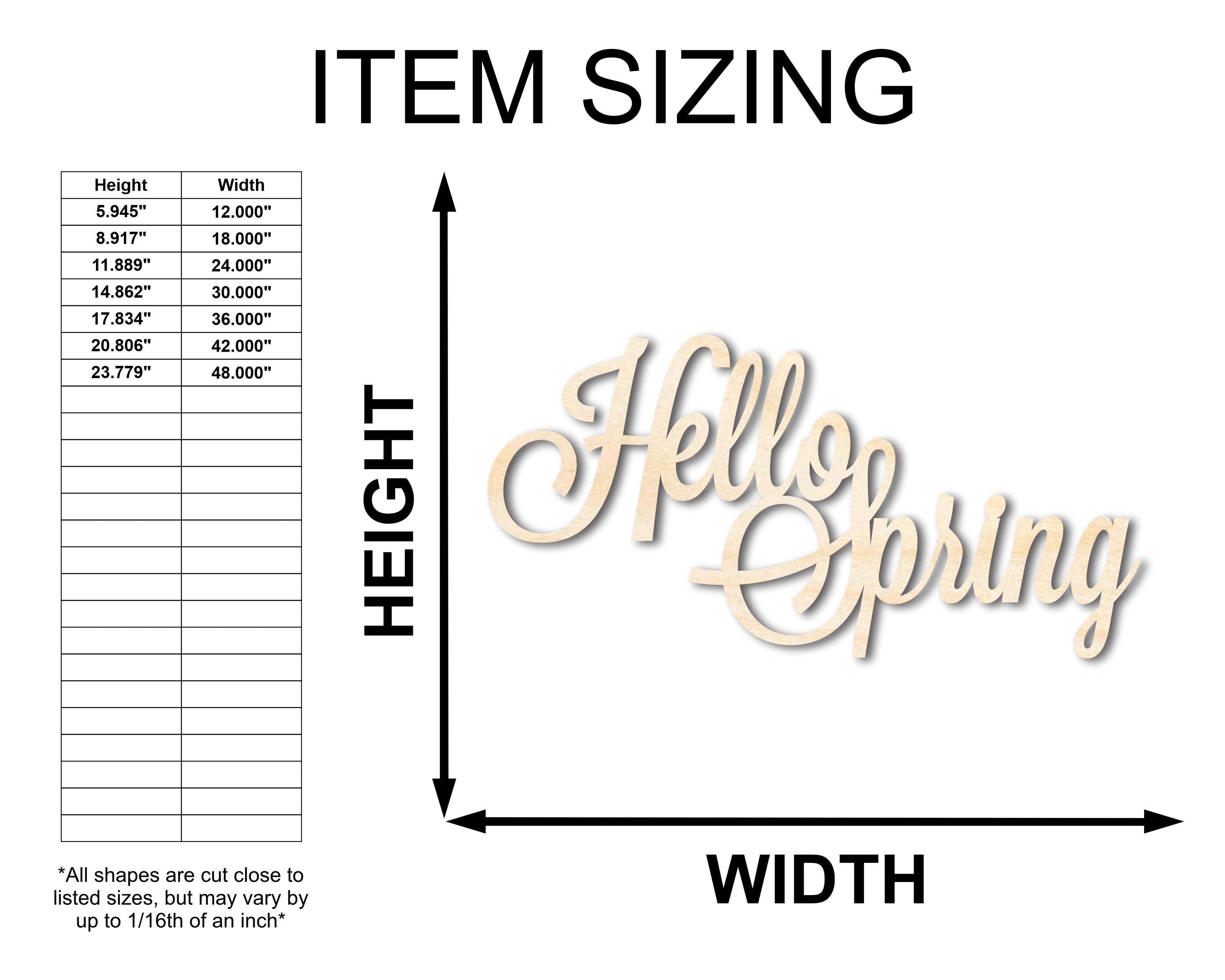Unfinished Wood Hello Spring Word Craft Shape - Available Sizes up to 46 Inches
