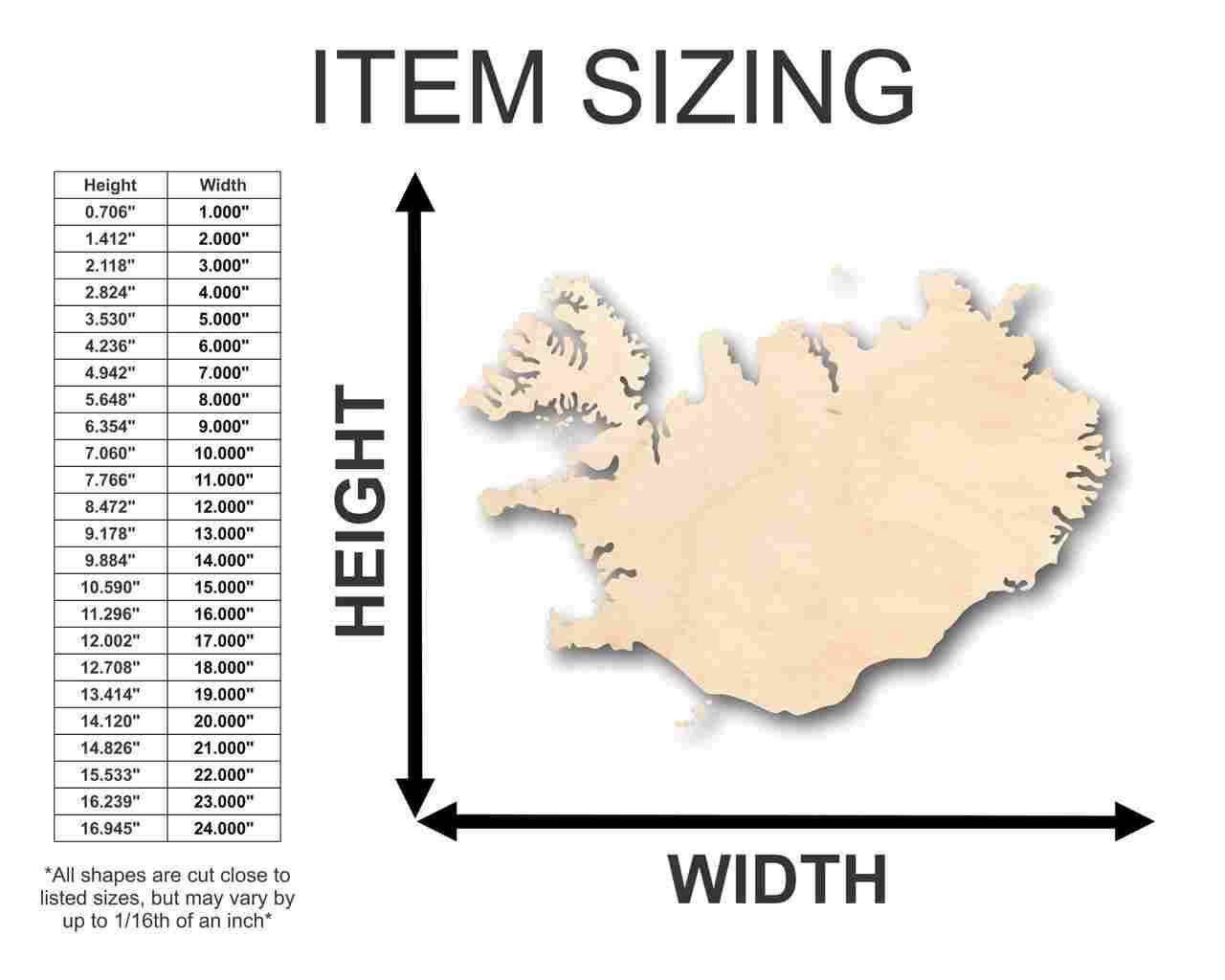Unfinished Baltic Birch Wood Iceland Shape Country Craft Items for Up to 46 DIY Projects