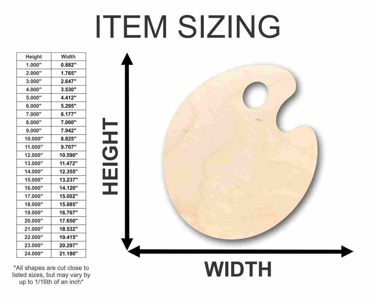 Unfinished Wood DIY Artist Paint Palette Shape for Various Craft Projects - Up to 46 Pieces Available