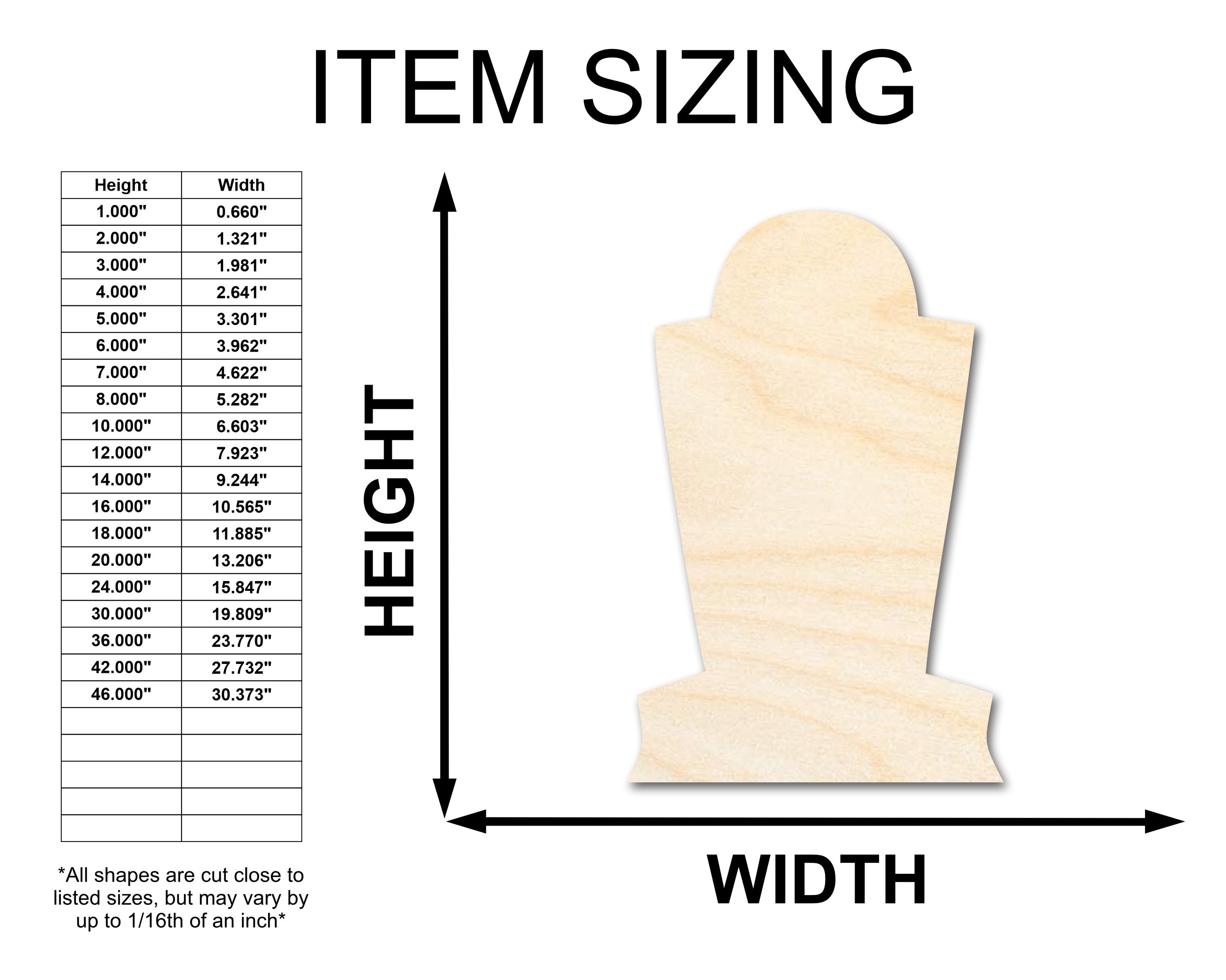 Unfinished Baltic Birch Wood Tombstone Shape Crafts up to 36 Inches