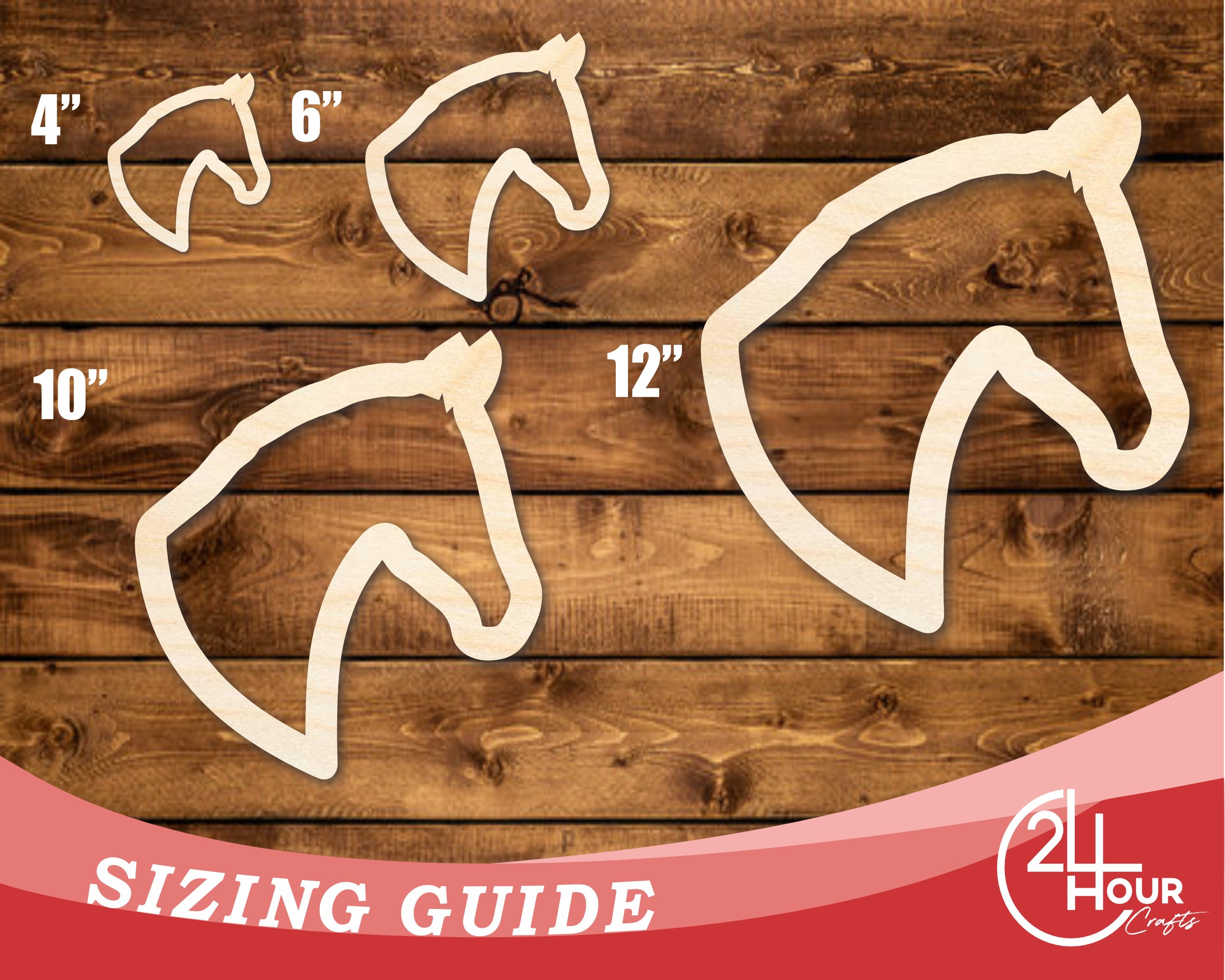 DIY Unfinished Baltic Birch Wood Horse Outline Cutout, Sizes Up to 46"