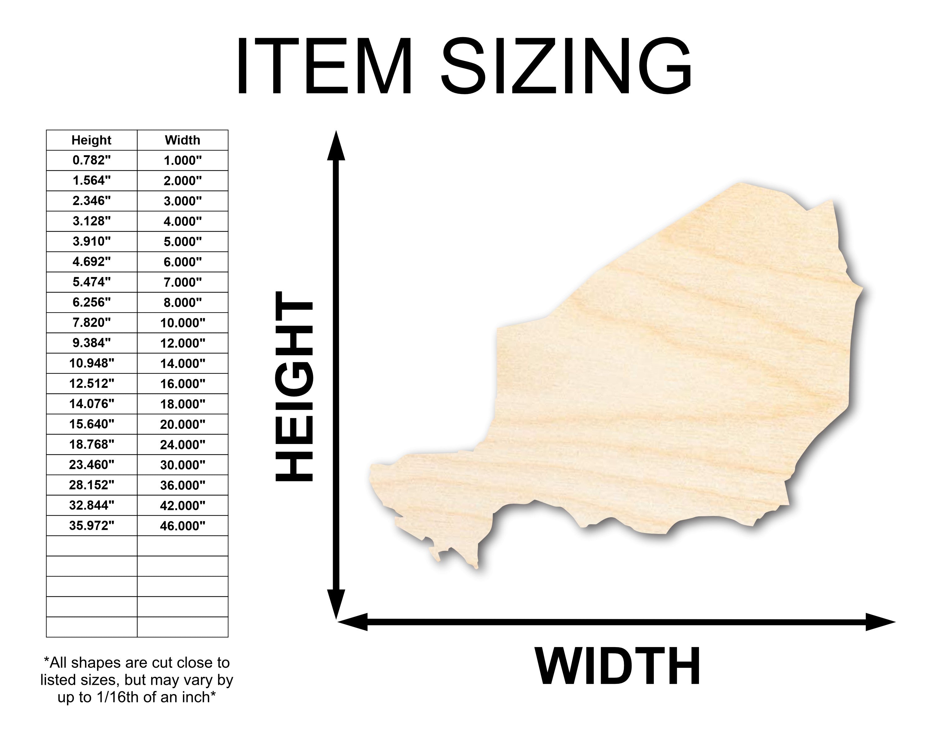 DIY Unfinished Wood Niger Shape - Ideal West Africa Craft up to 46