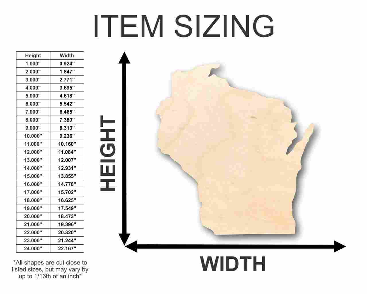 DIY Unfinished Wisconsin - Shaped Wood Craft up to 46 for State Crafts