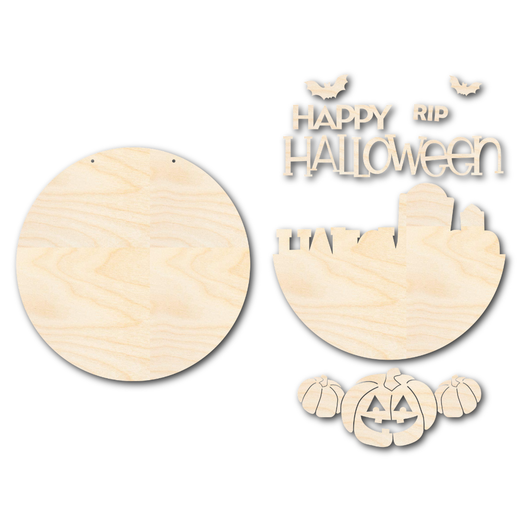 Unfinished Wood Craft Cutouts Halloween Door Sign Kit - 1/4 Inch Thick for Festive Home Decor
