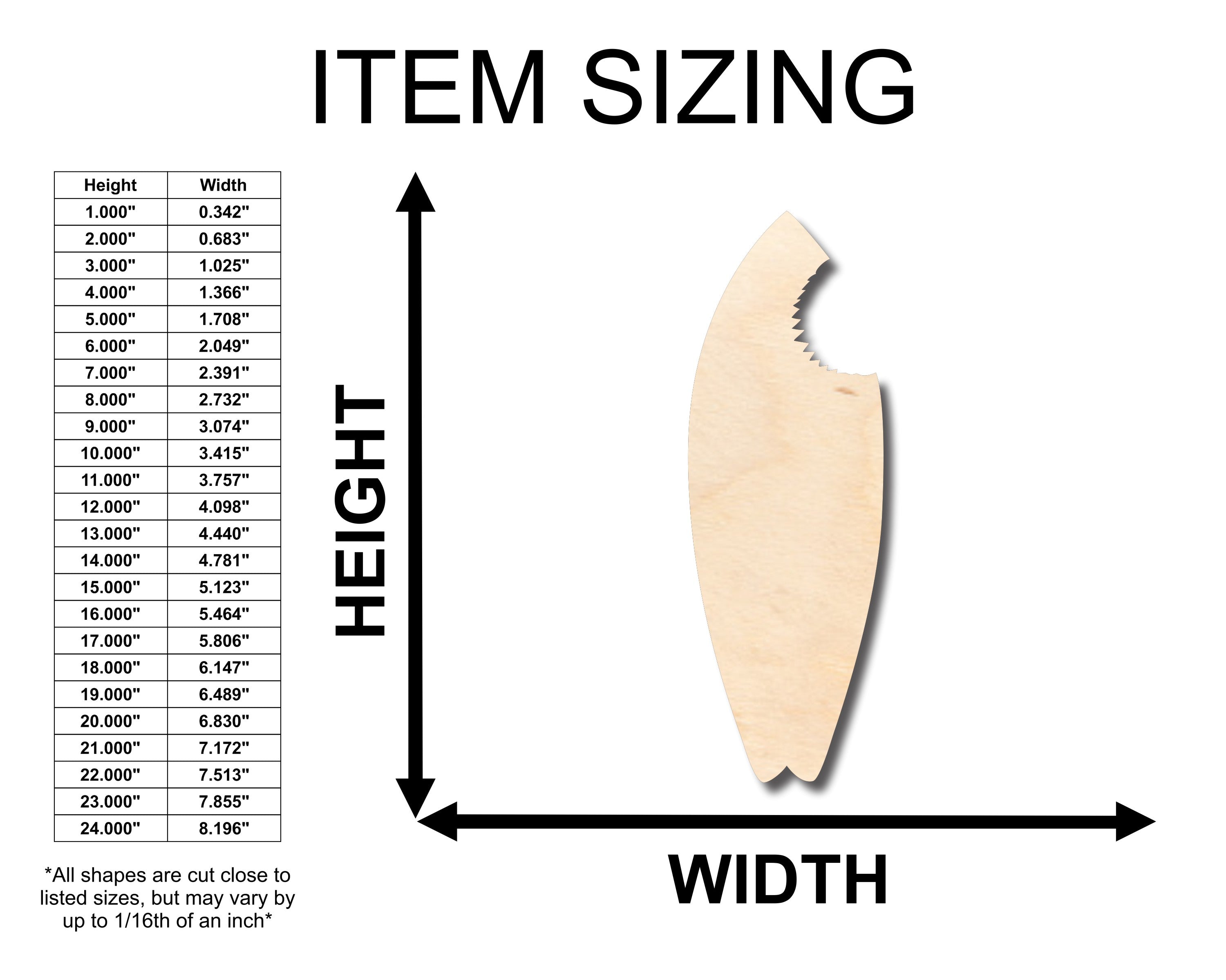Unfinished DIY Craftable Wood Shark Bite Surf Board Shape, Available up to 46 Inches for Creative Projects