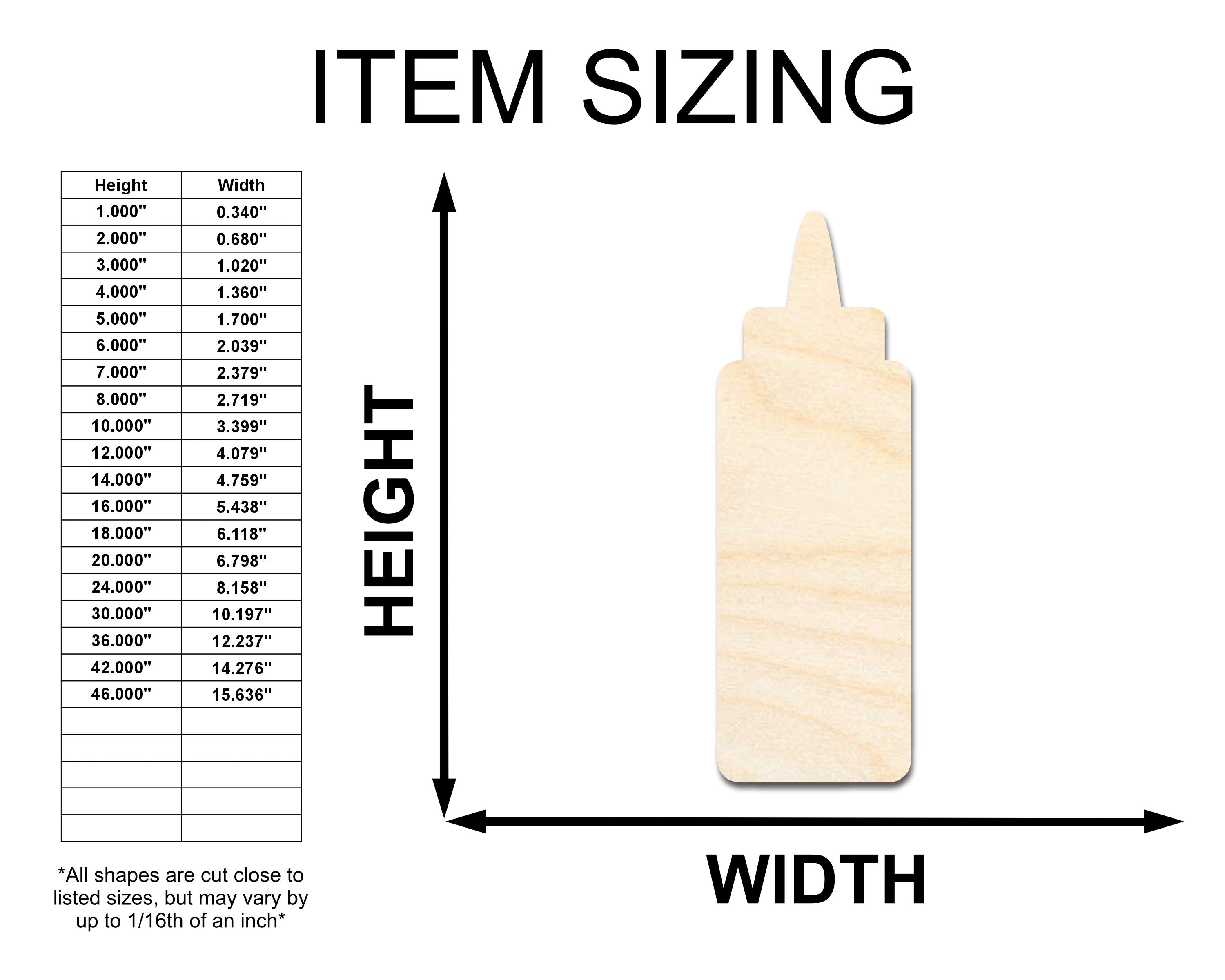 Unfinished Wood Condiment Bottle Shaped Craft Cutouts for Up to 46 DIY Projects