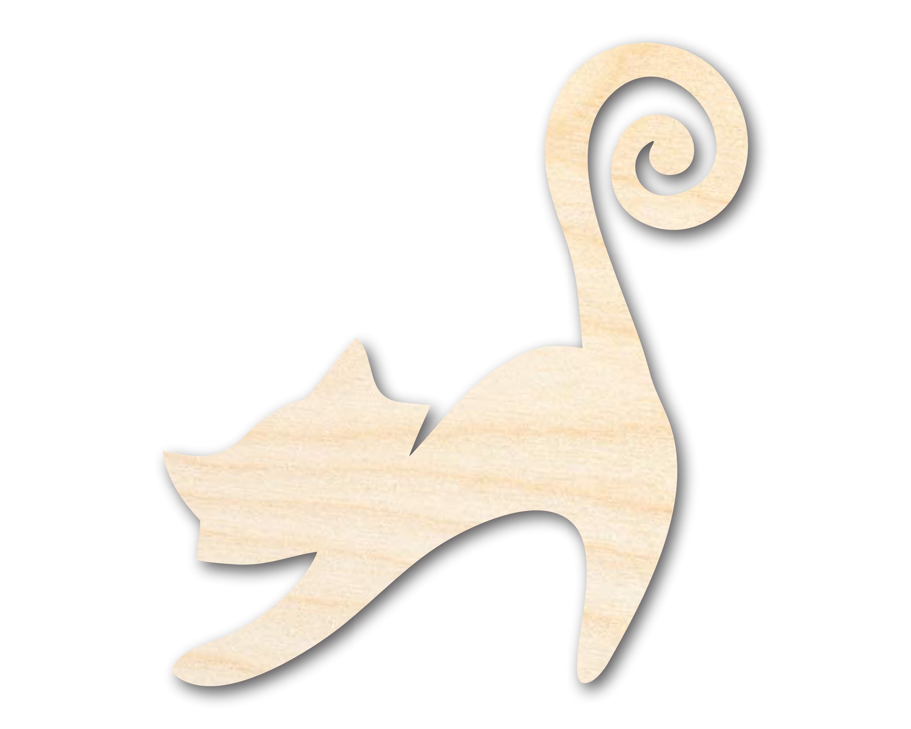 Unfinished Wood Swirly Cat Shape - Craft - up to 46