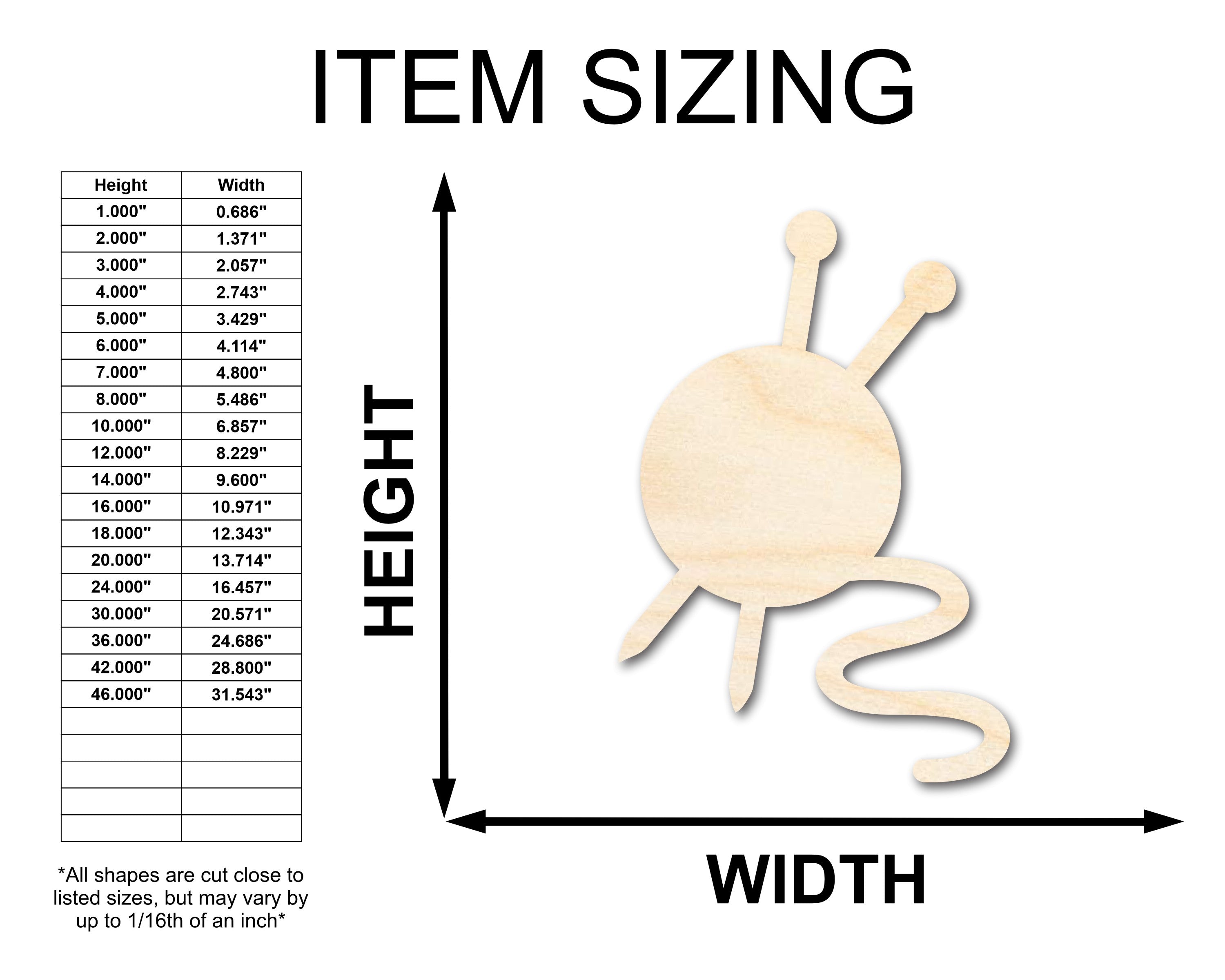 Unfinished Baltic Birch Wood Yarn Shape Craft Cutout with Knitting Ball and Needles Silhouette for Up to 46 DIY Projects