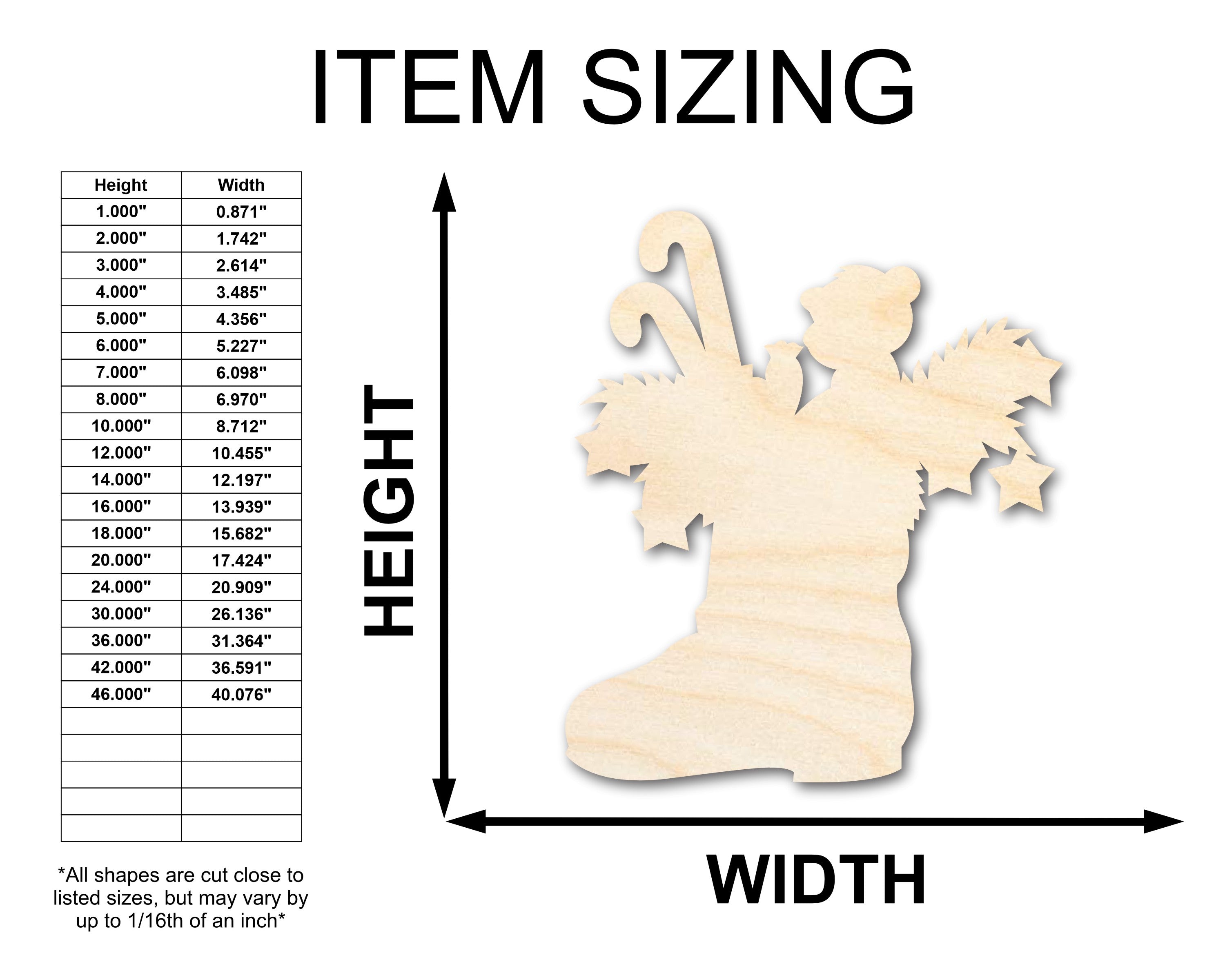 Unfinished Craft Wood Christmas Boot Silhouette Shape Available up to 46 Inches