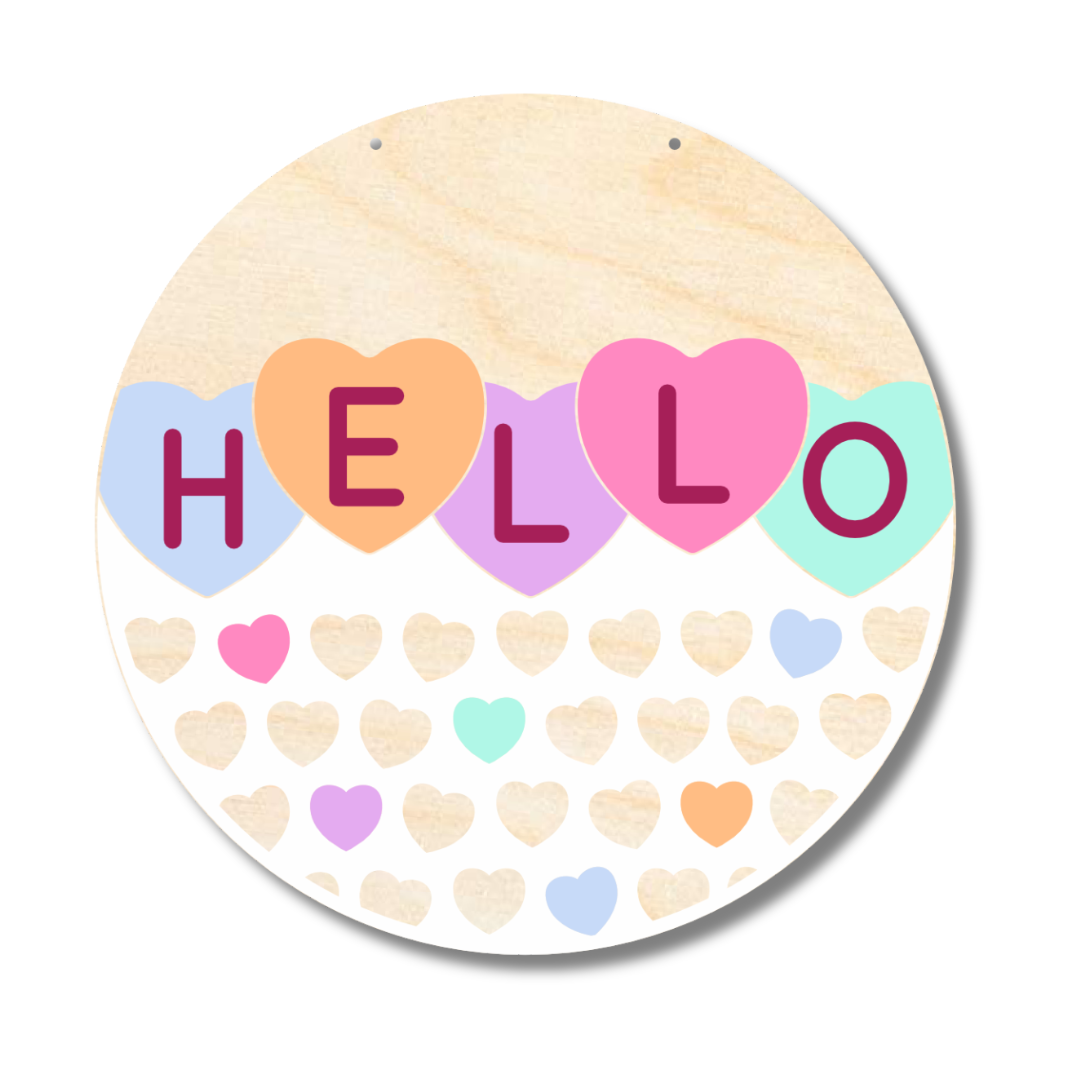 Unfinished Wood Craft Cutouts - Hello Candy Hearts Door Sign Kit with 1/4-Inch Thickness