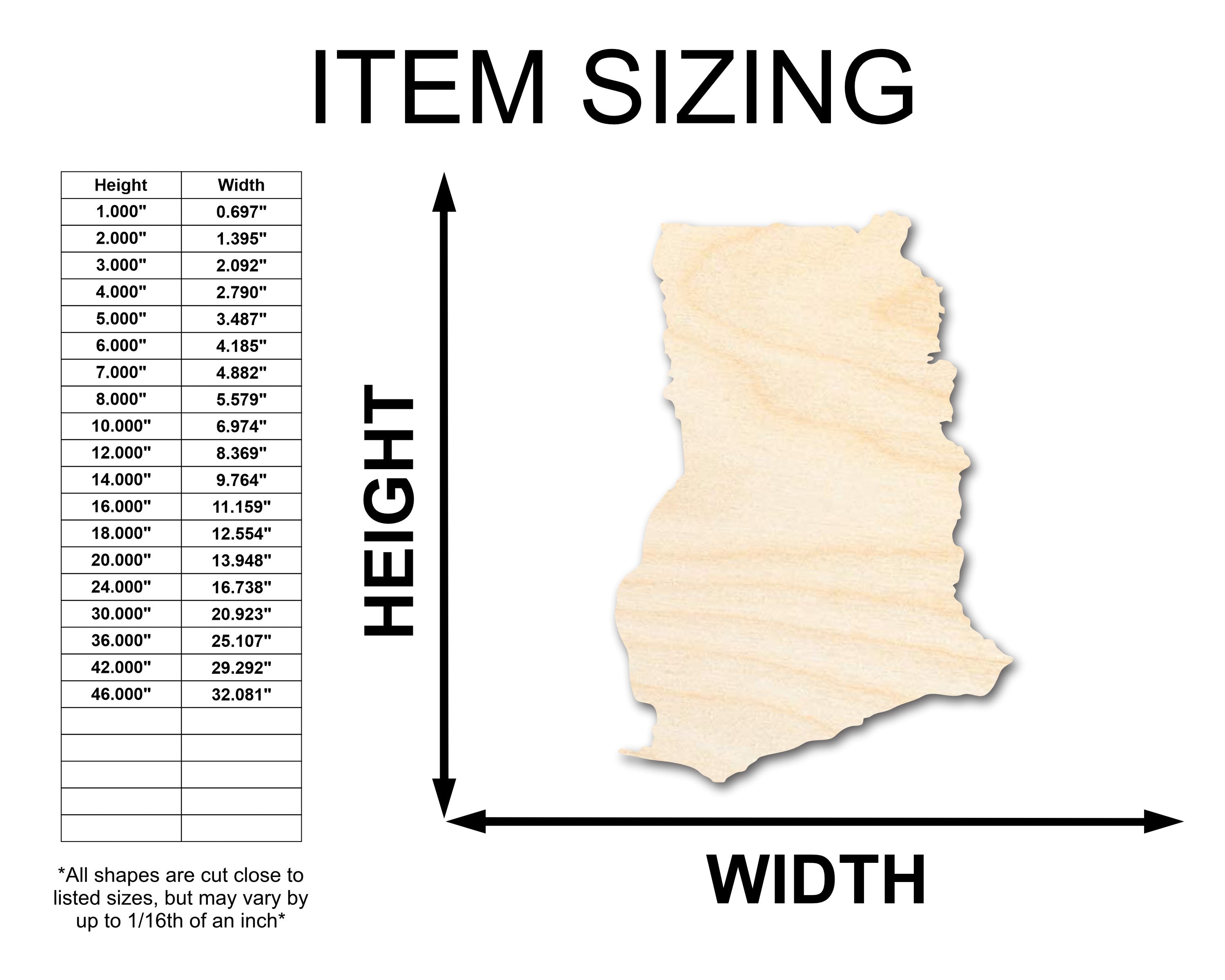 DIY Unfinished Ghana Country Shape Wood Crafts - West African Style up to 36'