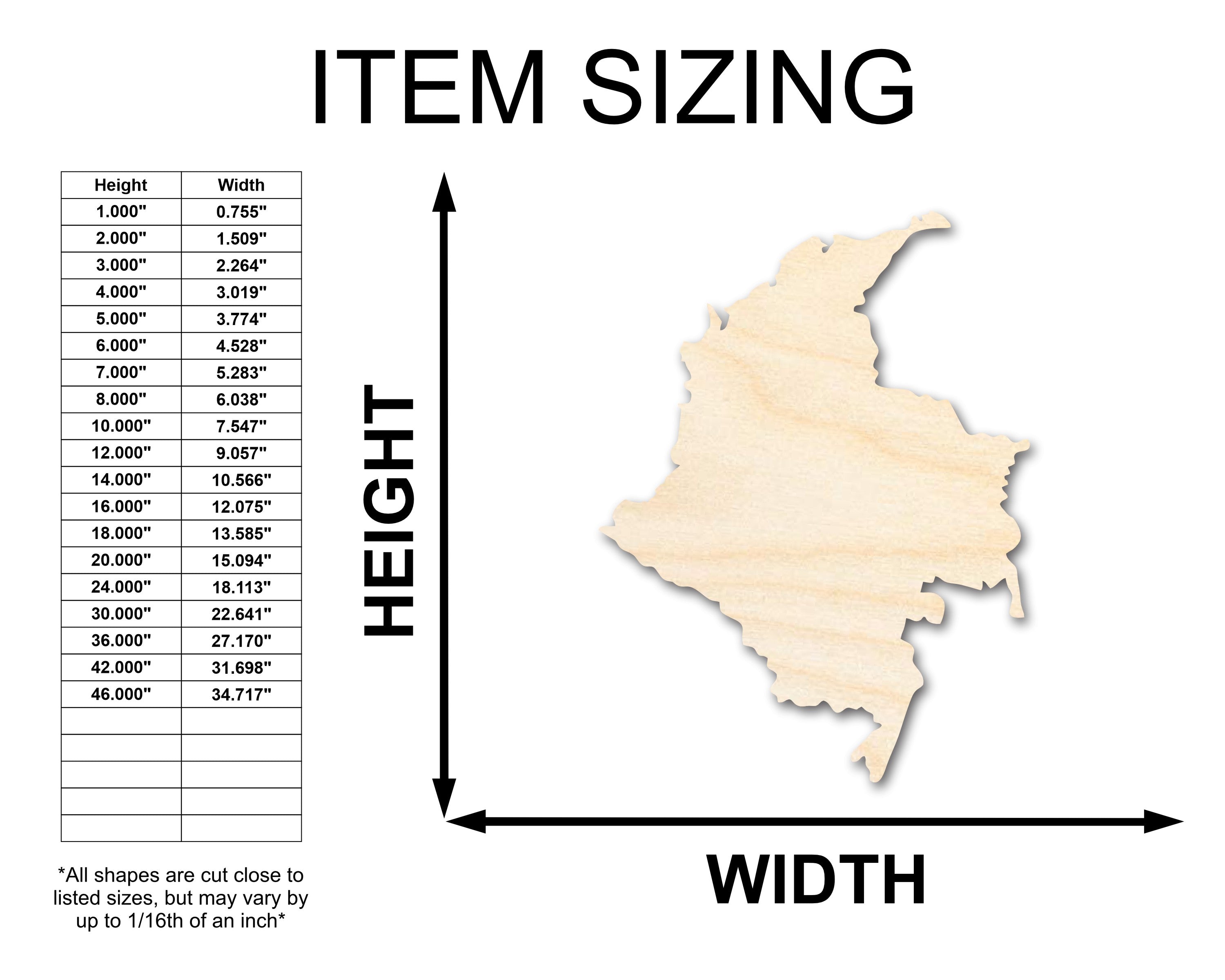 Unfinished Wood Craft for DIY - Columbia Country Shape of South America, Suitable for up to 46 DIY Projects