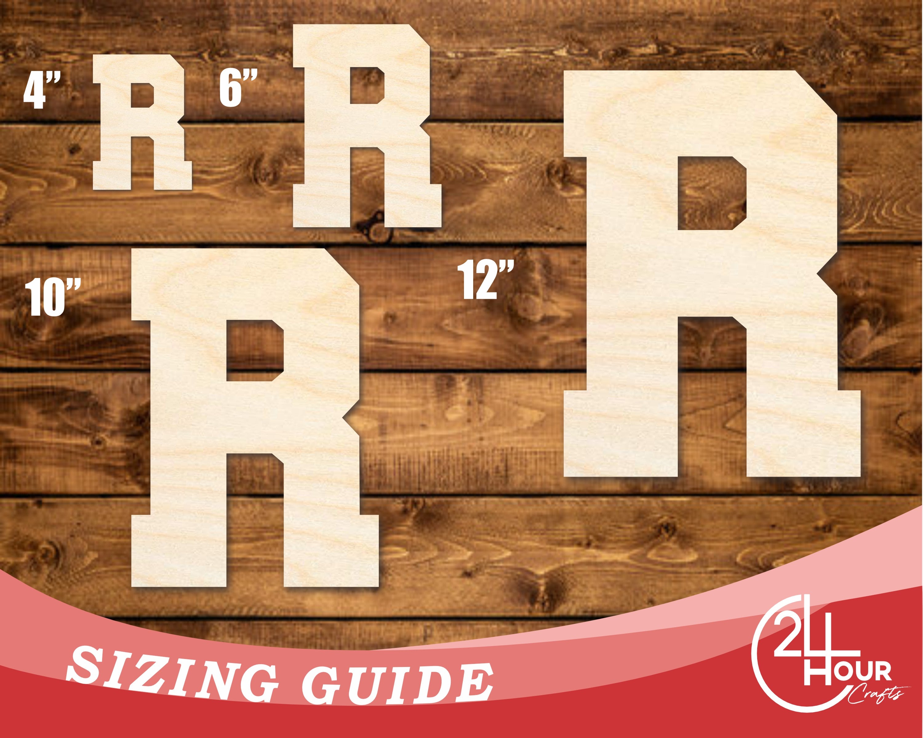 Unfinished Wood DIY Craft Cutout - Varsity Team Font in R Shape, Up to 46 Inches for Multiple DIY Projects
