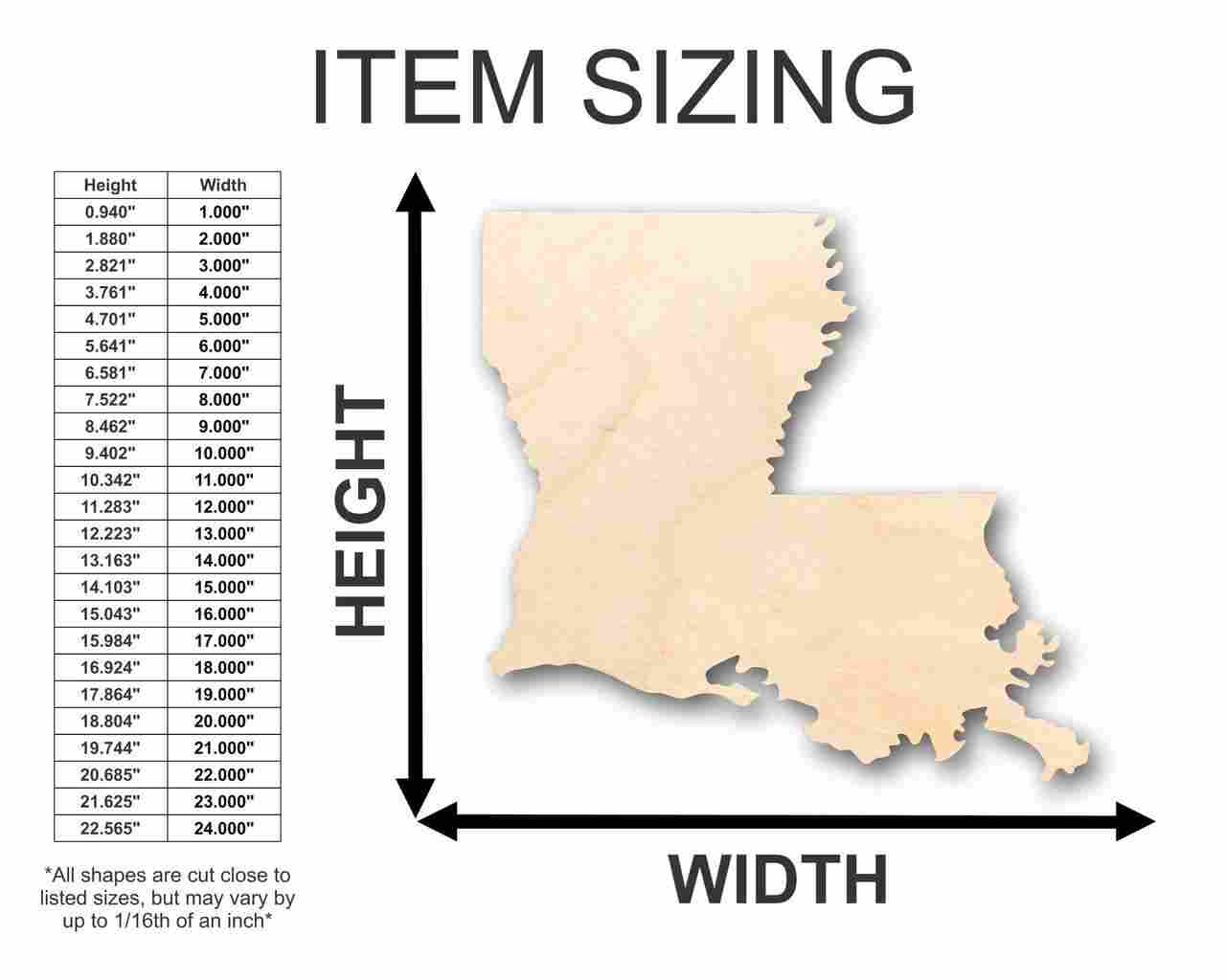 Unfinished Wood Craft in Louisiana State Shape for Up to 46 DIY Projects