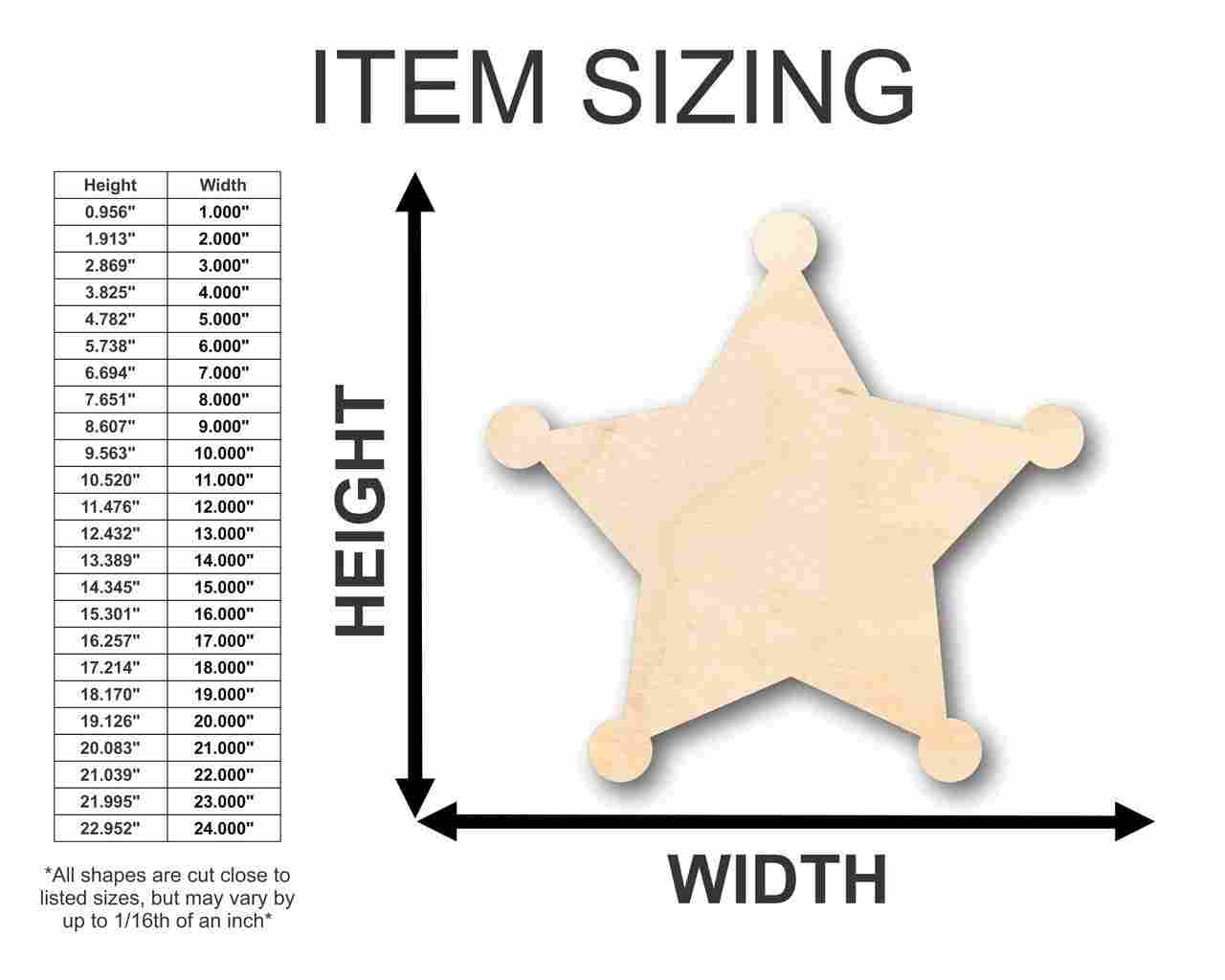 Unfinished Wood Sheriff Badge Shape - Ideal for Law Enforcement Crafts and up to 46 DIY Projects