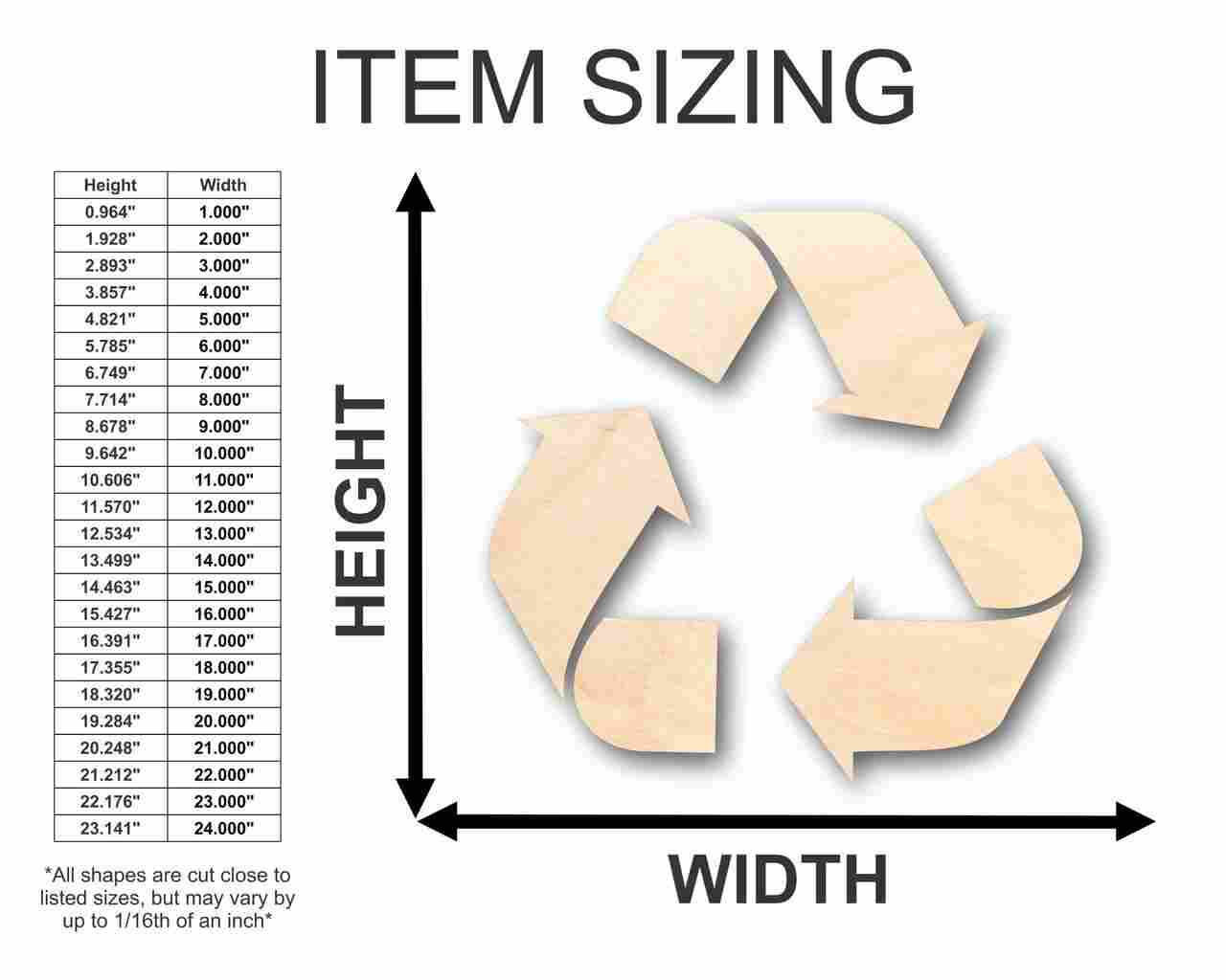 Three-Piece Unfinished Wood Recycling Symbol Shapes for Up to 46 DIY Craft Projects