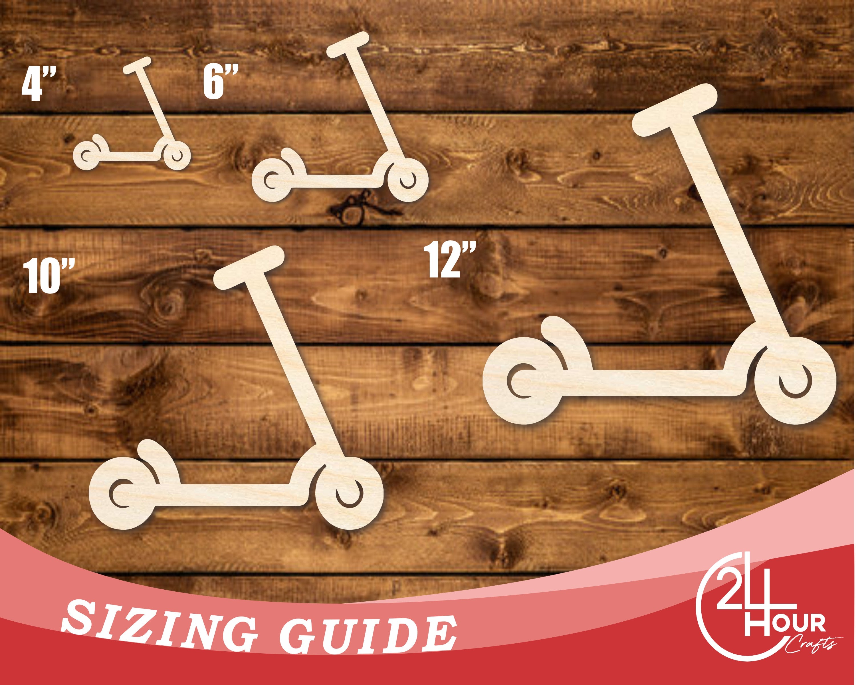 Unfinished DIY Craft Cutout in Wood Scooter Shape | Up to 46 Inches for Do - It - Yourself Projects