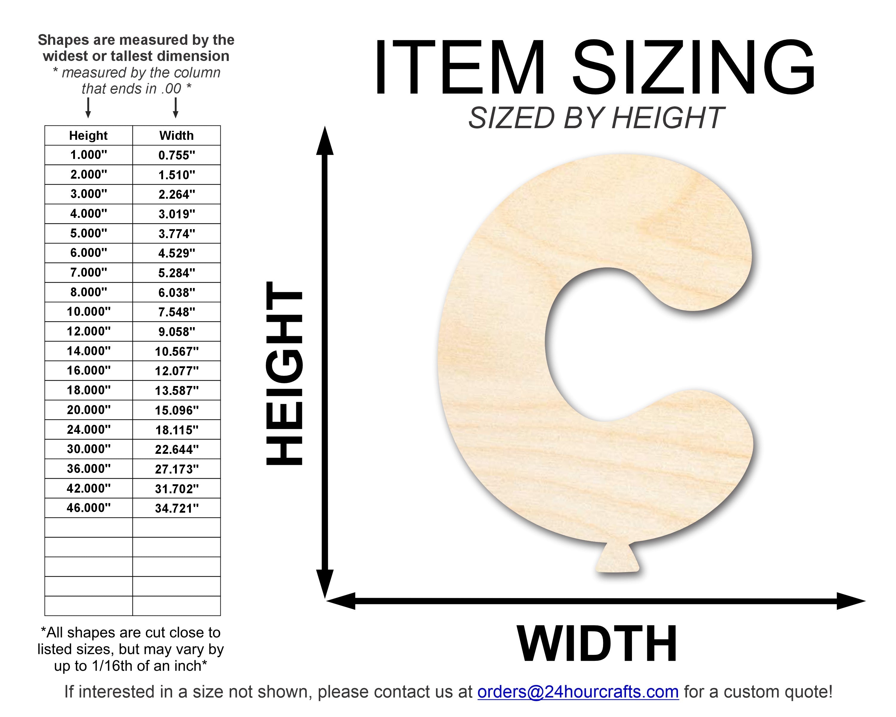 DIY Unfinished Baltic Birch Wood Balloon Letter C Shape up to 46 Inches