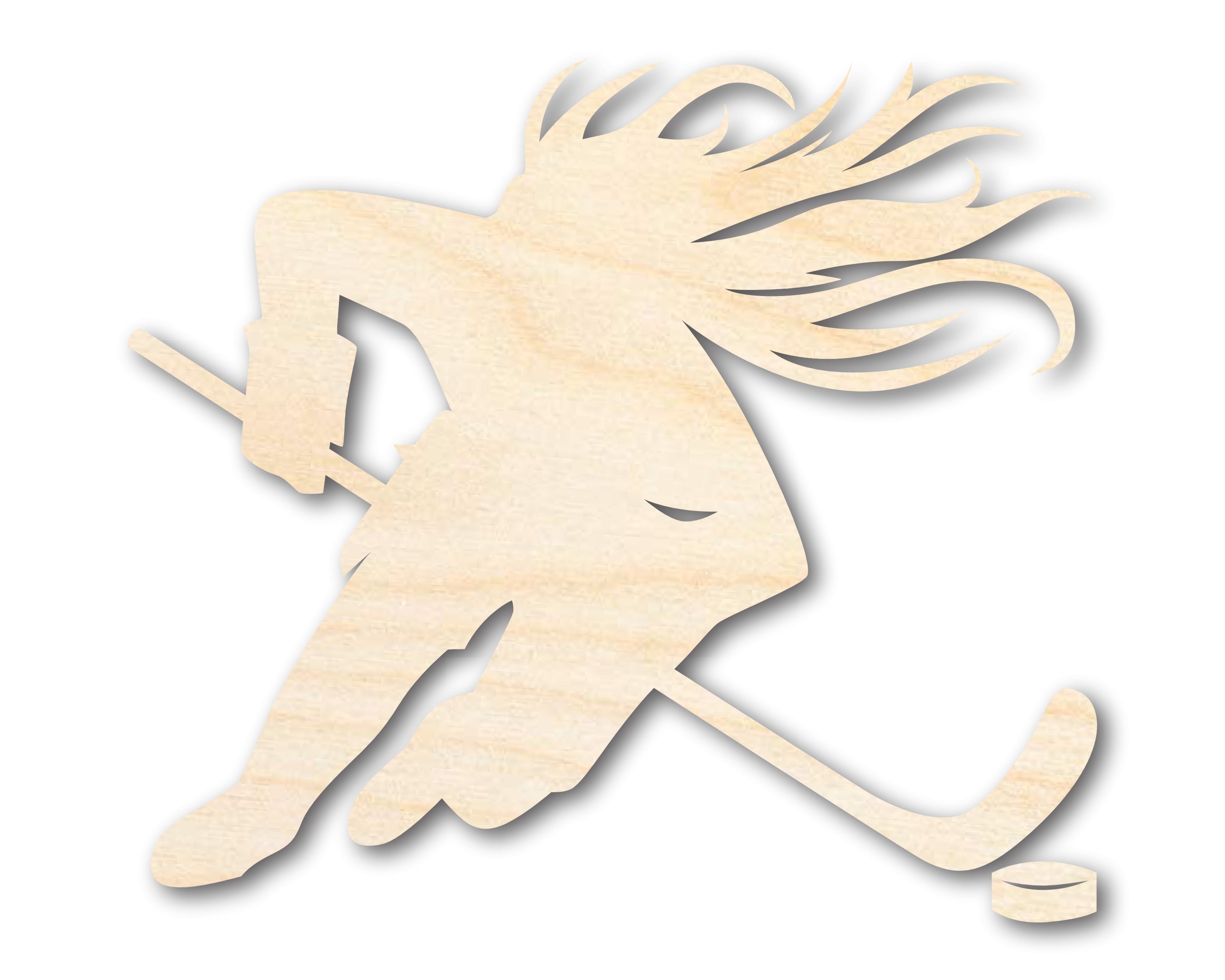 Unfinished Baltic Birch Female Hockey Player Shape for Up to 46 DIY Crafts