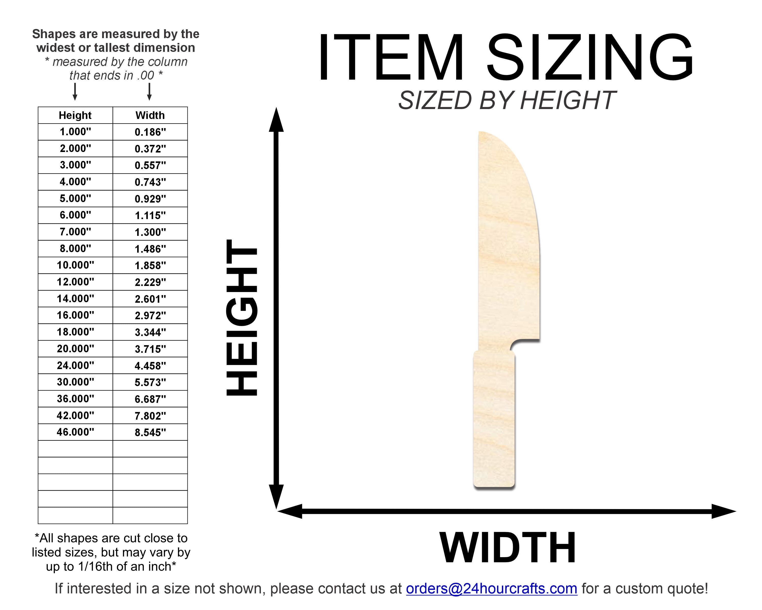 Unfinished Baltic Birch Wood Knife Shape DIY Craft Cutout with Up to 46 Different Sizes for Multiple DIY Projects