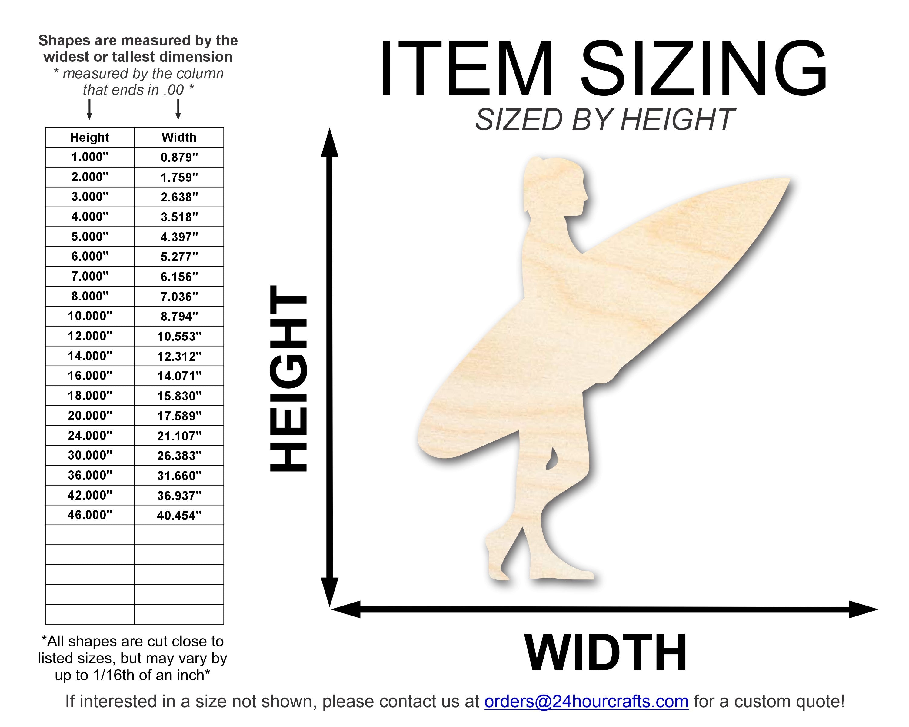 DIY Unfinished Baltic Birch Wood Surfer Girl Cutout up to 46 Inches
